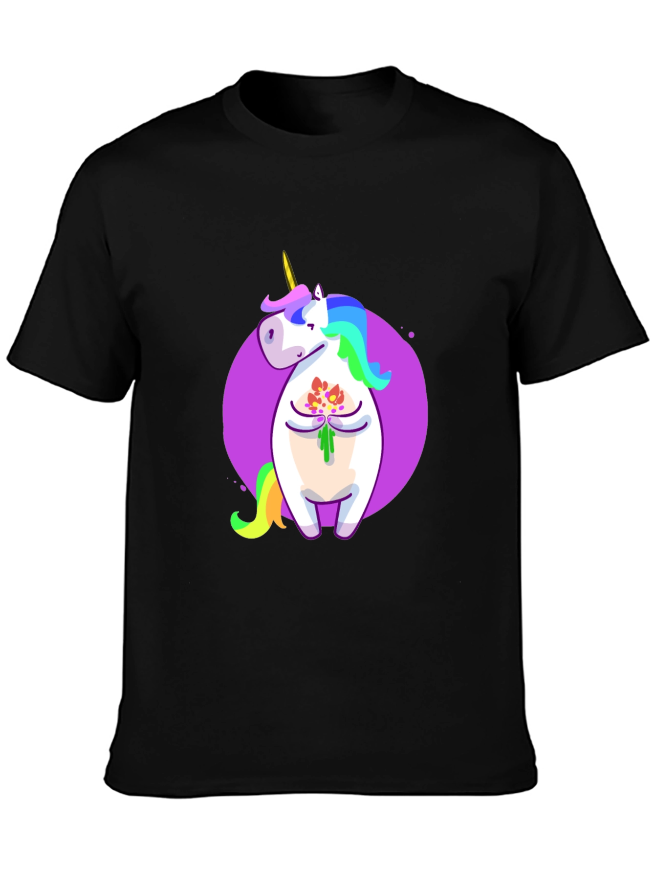 Unicorn Flower Graphic Black T-Shirt
