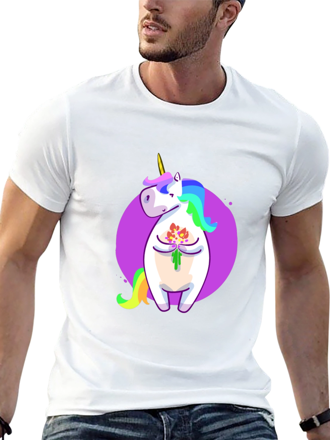 Unicorn Flower Graphic Black T-Shirt