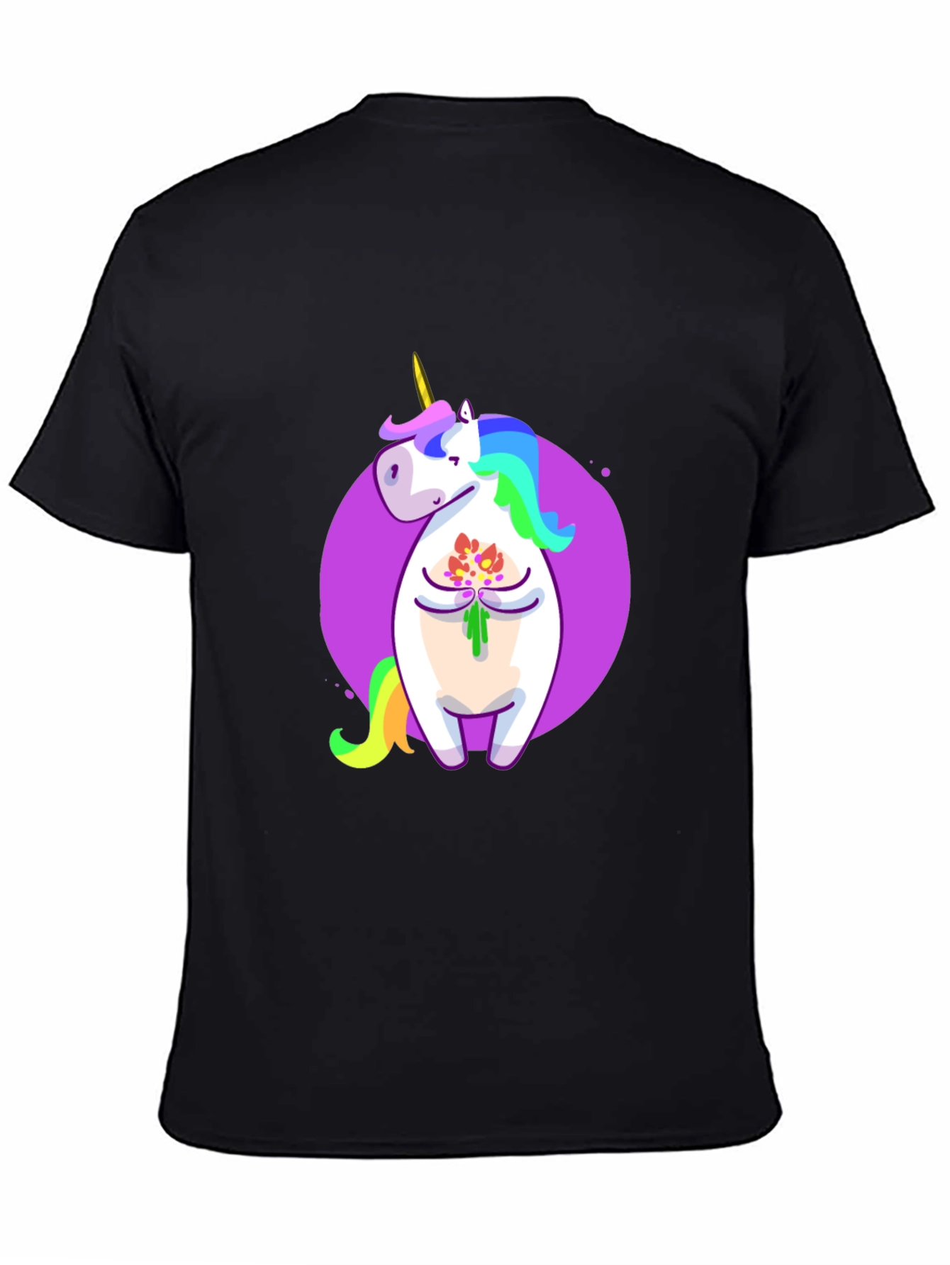 Unicorn Flower Graphic Black T-Shirt
