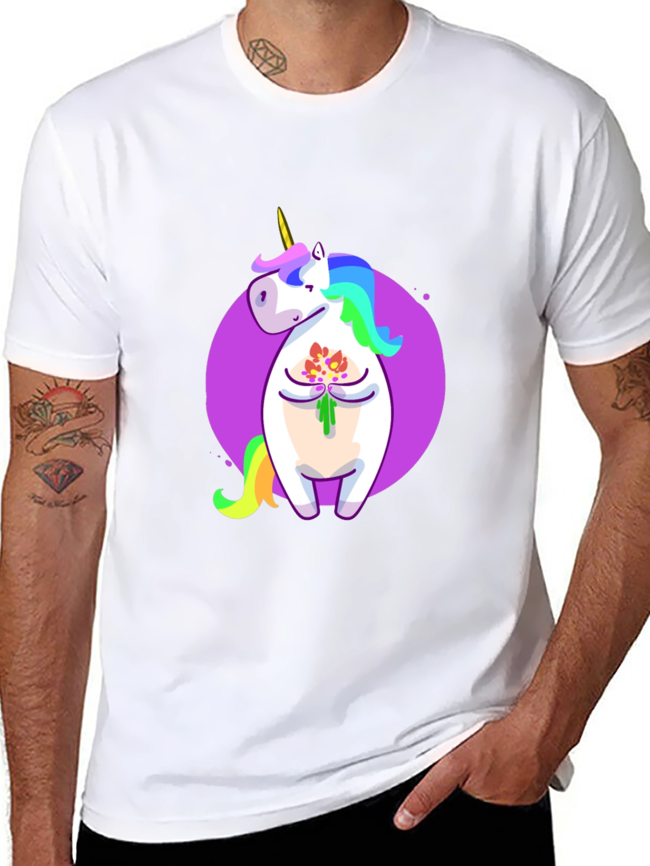 Unicorn Flower Graphic Black T-Shirt