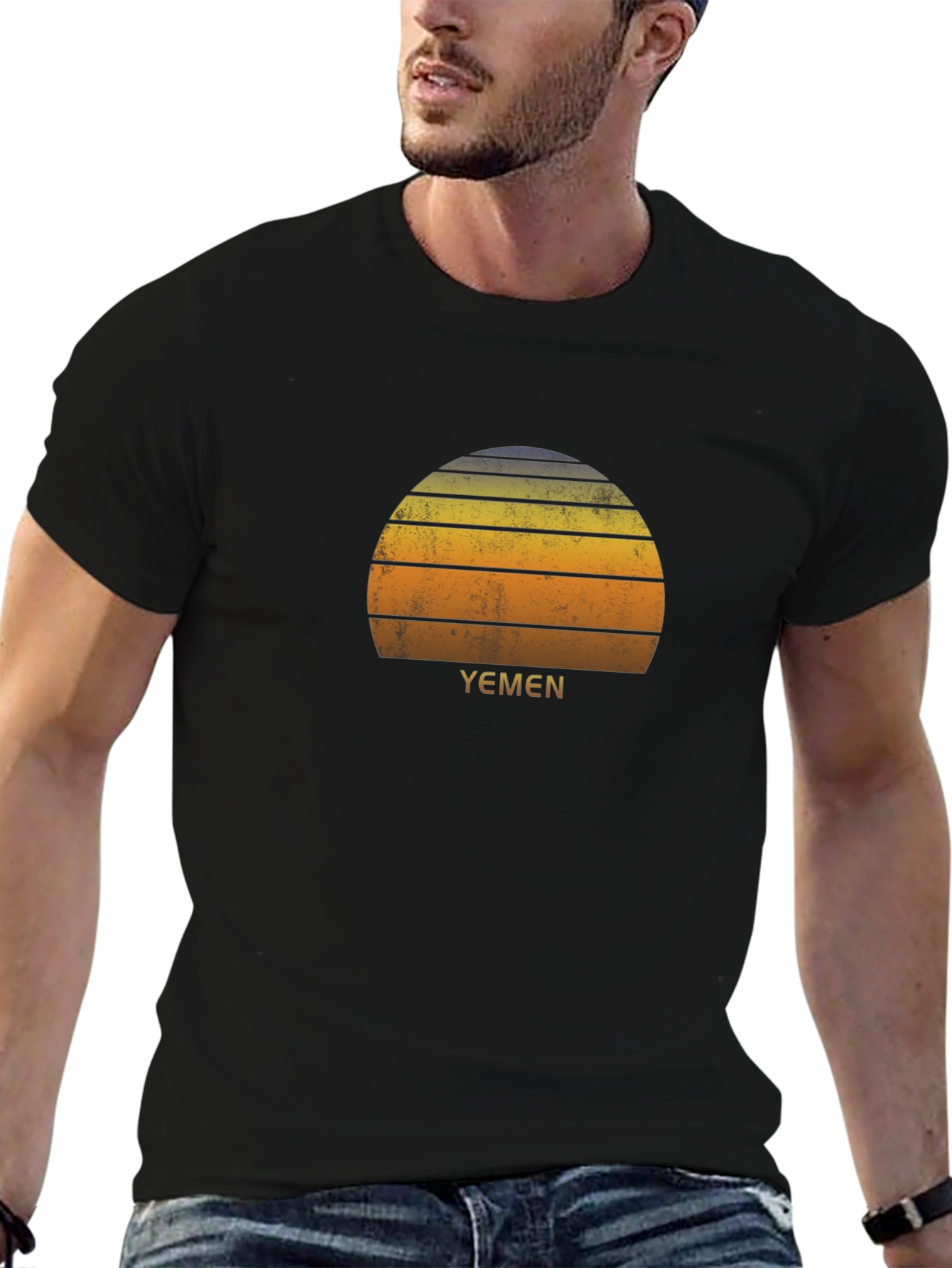 Yemen Retro Sunset Black T-Shirt