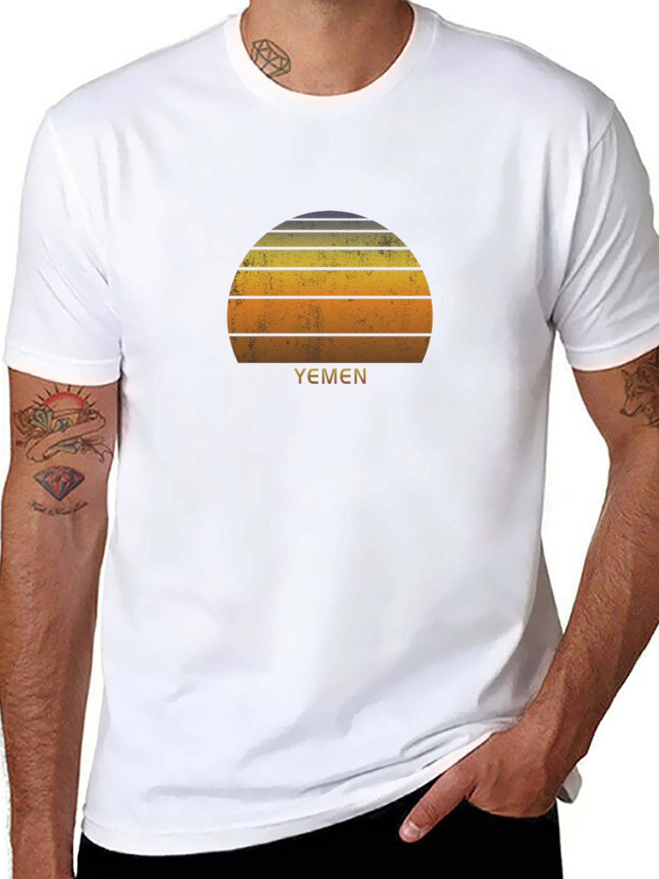 Yemen Retro Sunset Black T-Shirt