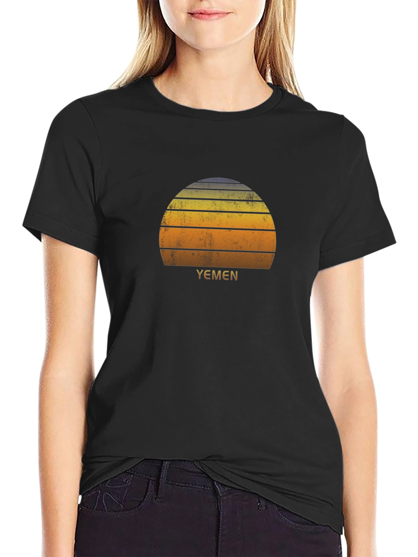 Yemen Retro Sunset Black T-Shirt