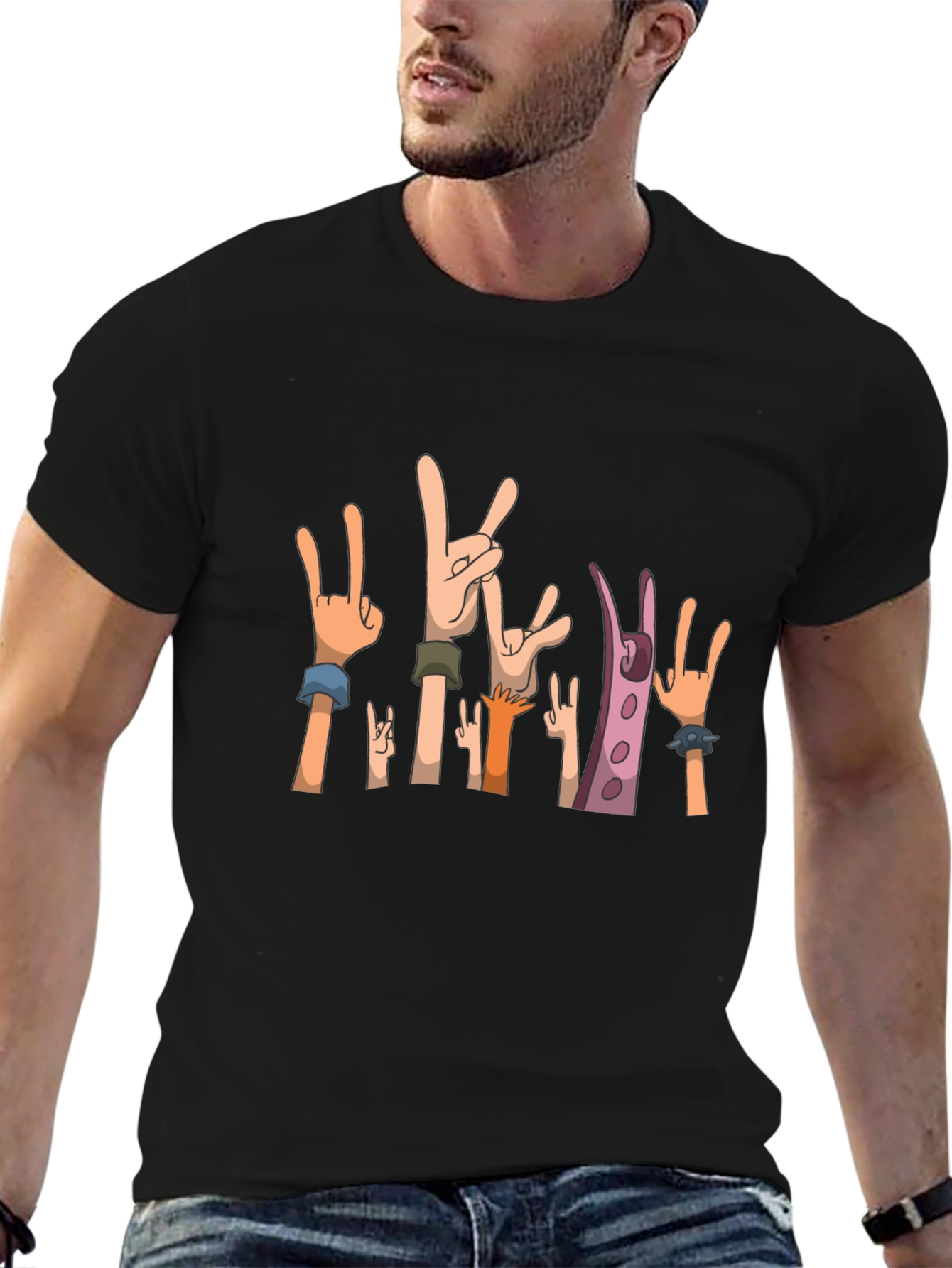 Rock On! Graphic Print Black T-Shirt
