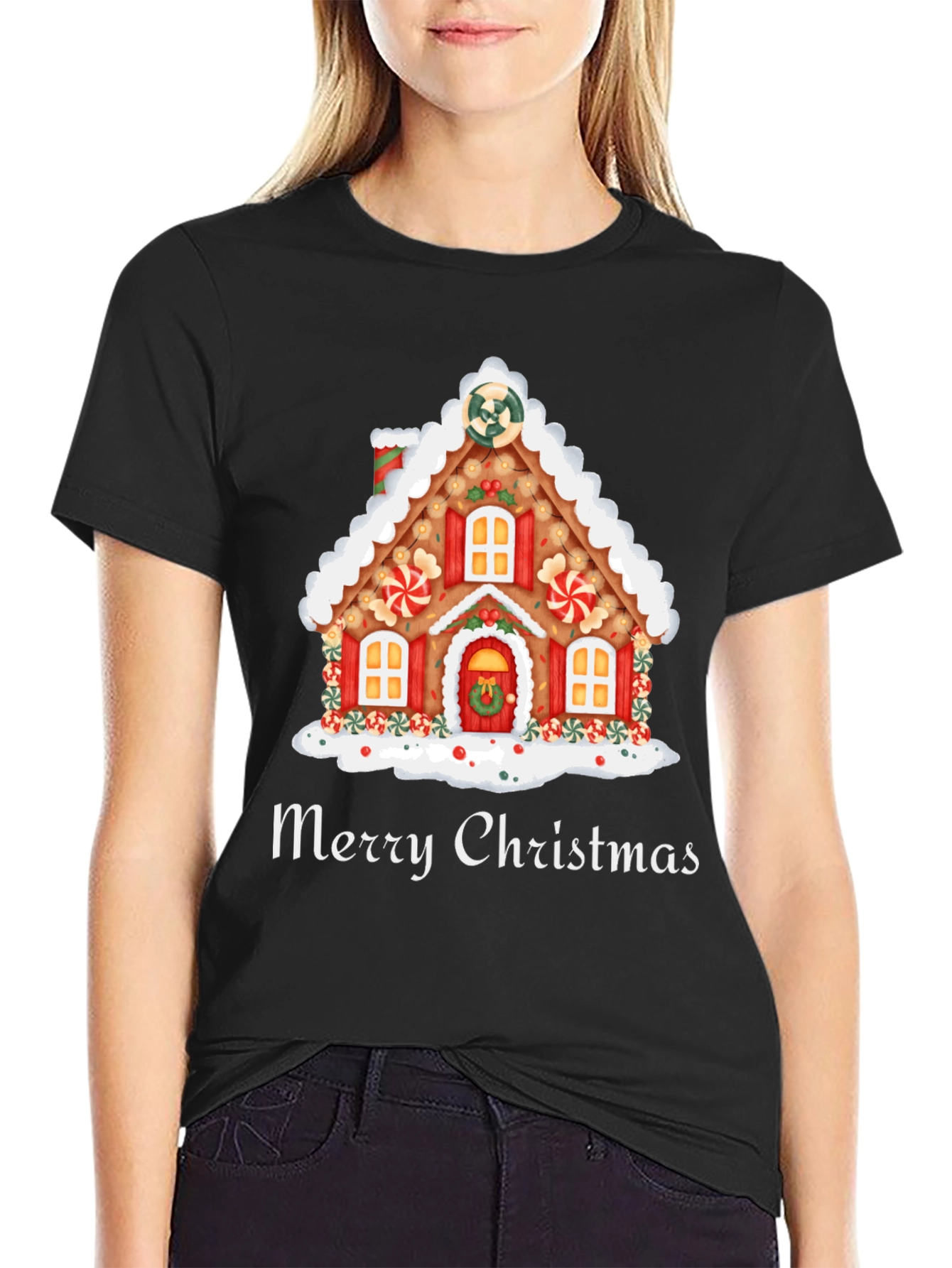 Merry Christmas Gingerbread House Graphic Tee