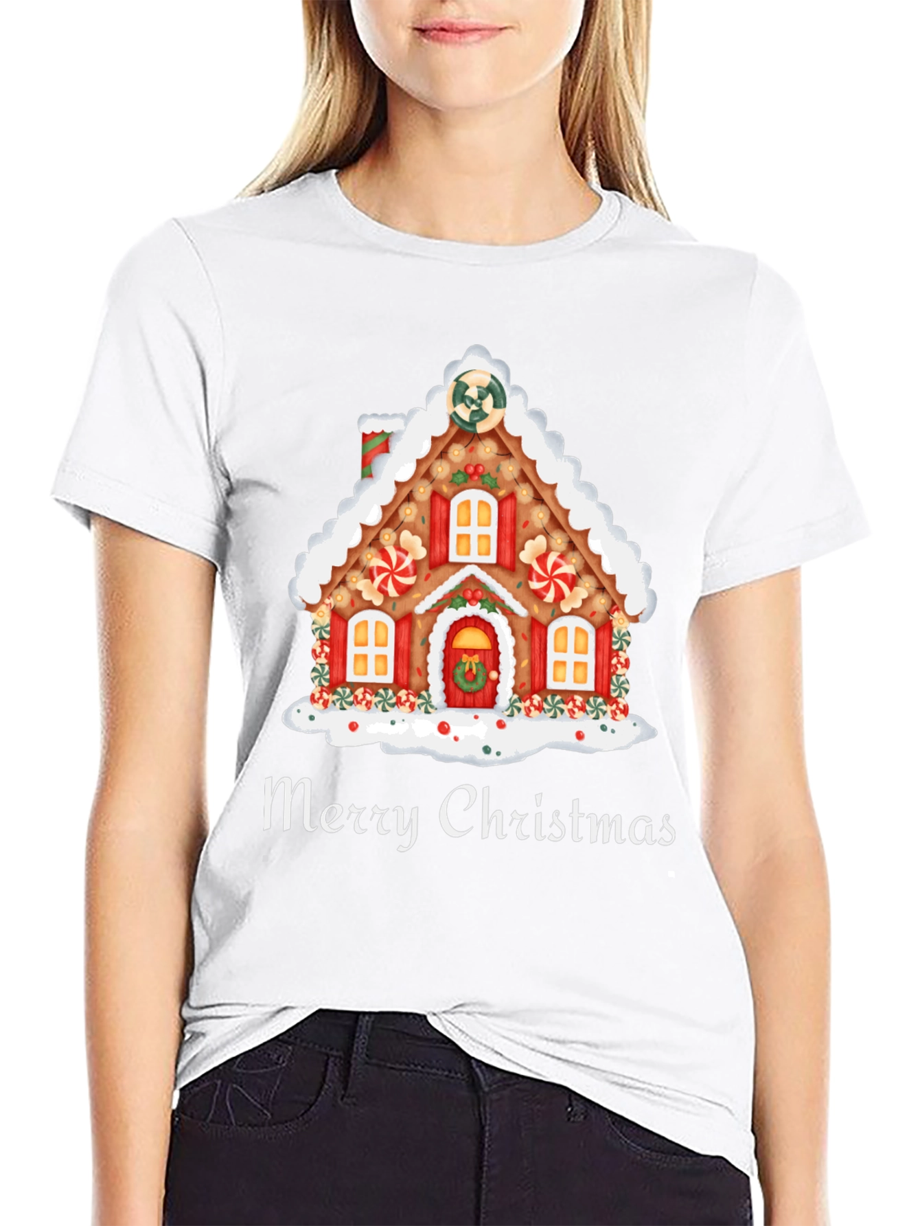 Merry Christmas Gingerbread House Graphic Tee
