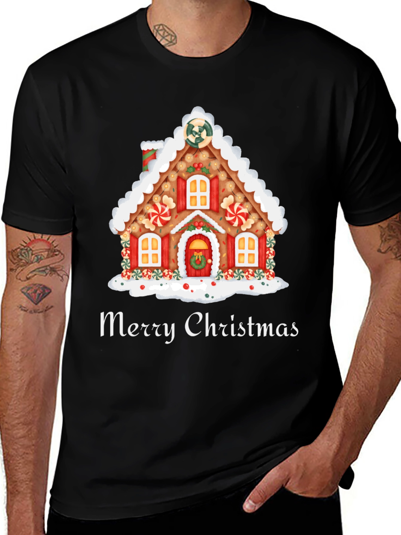 Merry Christmas Gingerbread House Graphic Tee