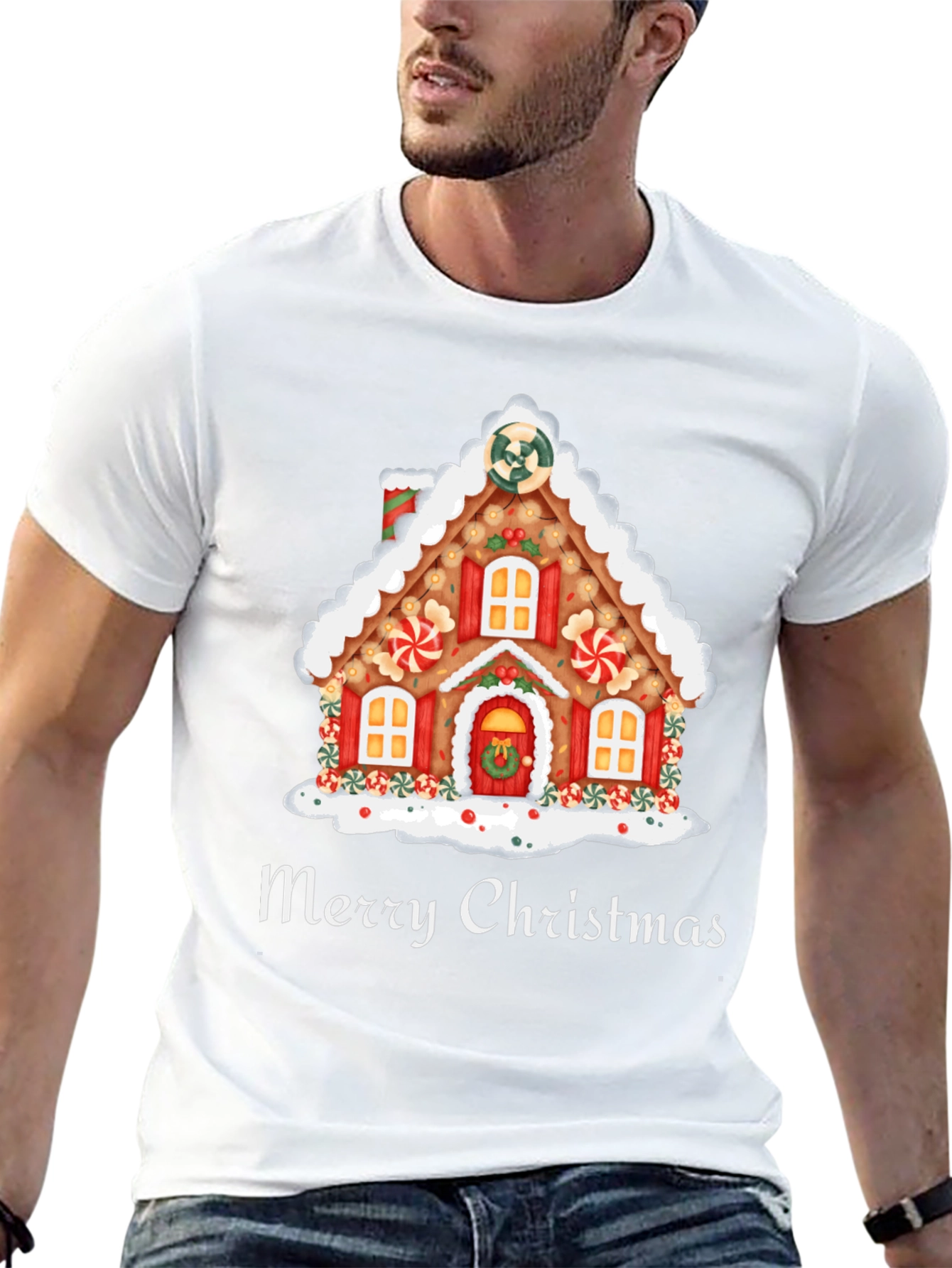 Merry Christmas Gingerbread House Graphic Tee