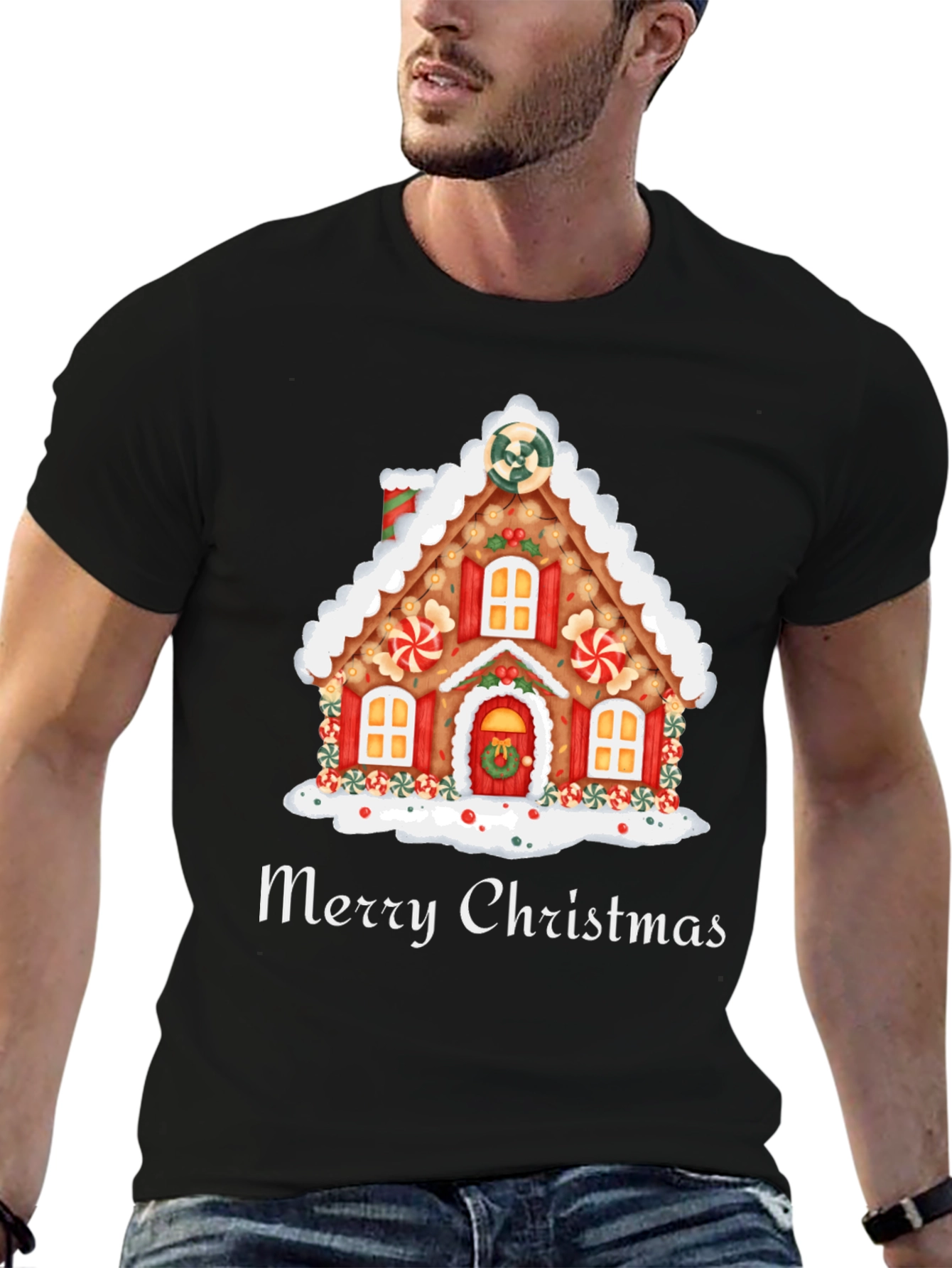 Merry Christmas Gingerbread House Graphic Tee