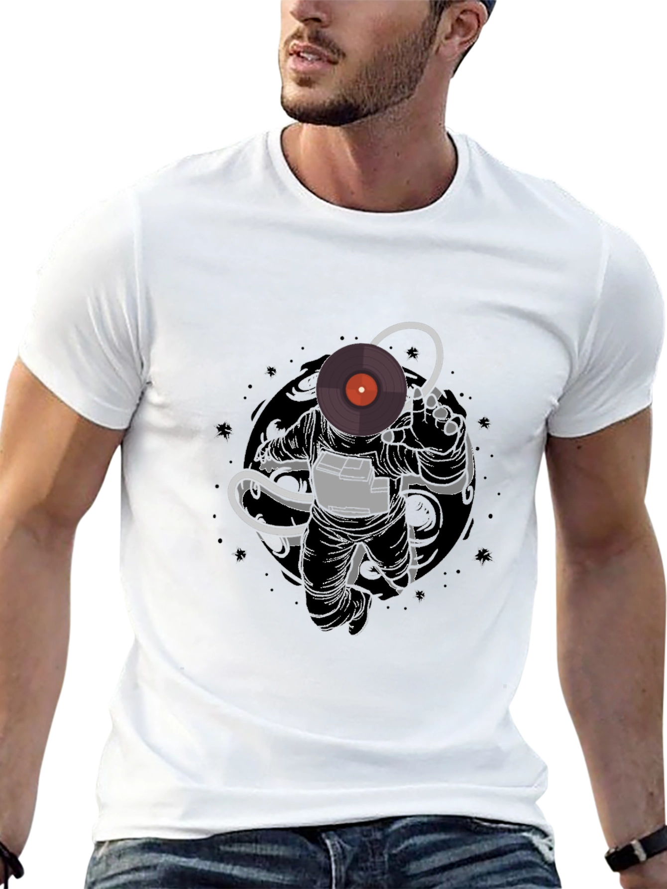 Astronaut DJ Graphic Tee - Black Cotton Blend