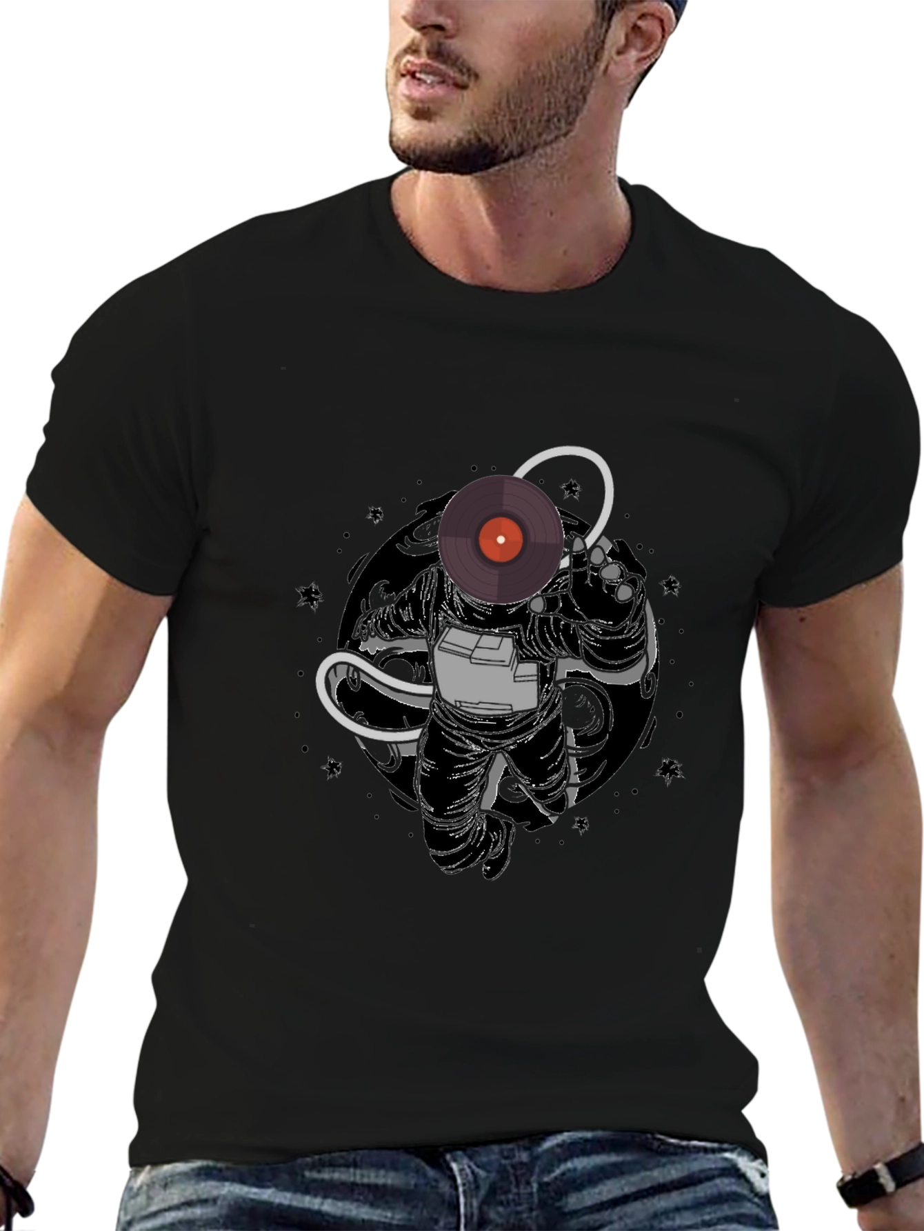 Astronaut DJ Graphic Tee - Black Cotton Blend