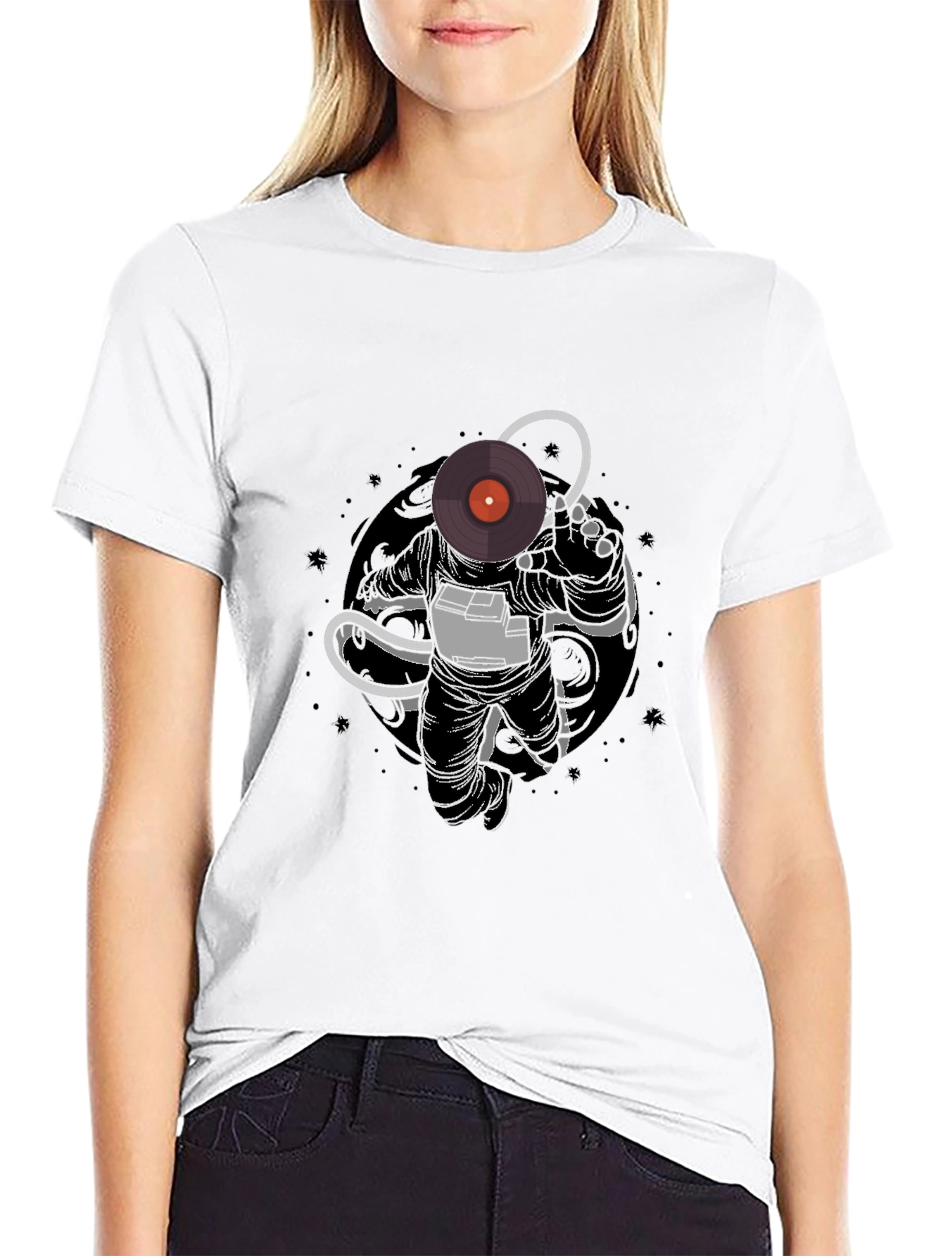Astronaut DJ Graphic Tee - Black Cotton Blend