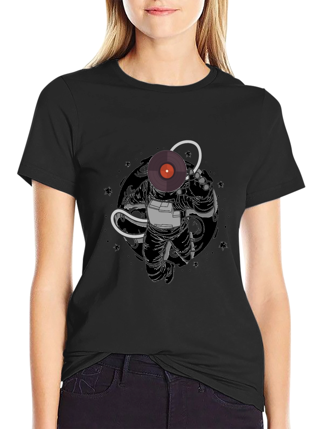 Astronaut DJ Graphic Tee - Black Cotton Blend