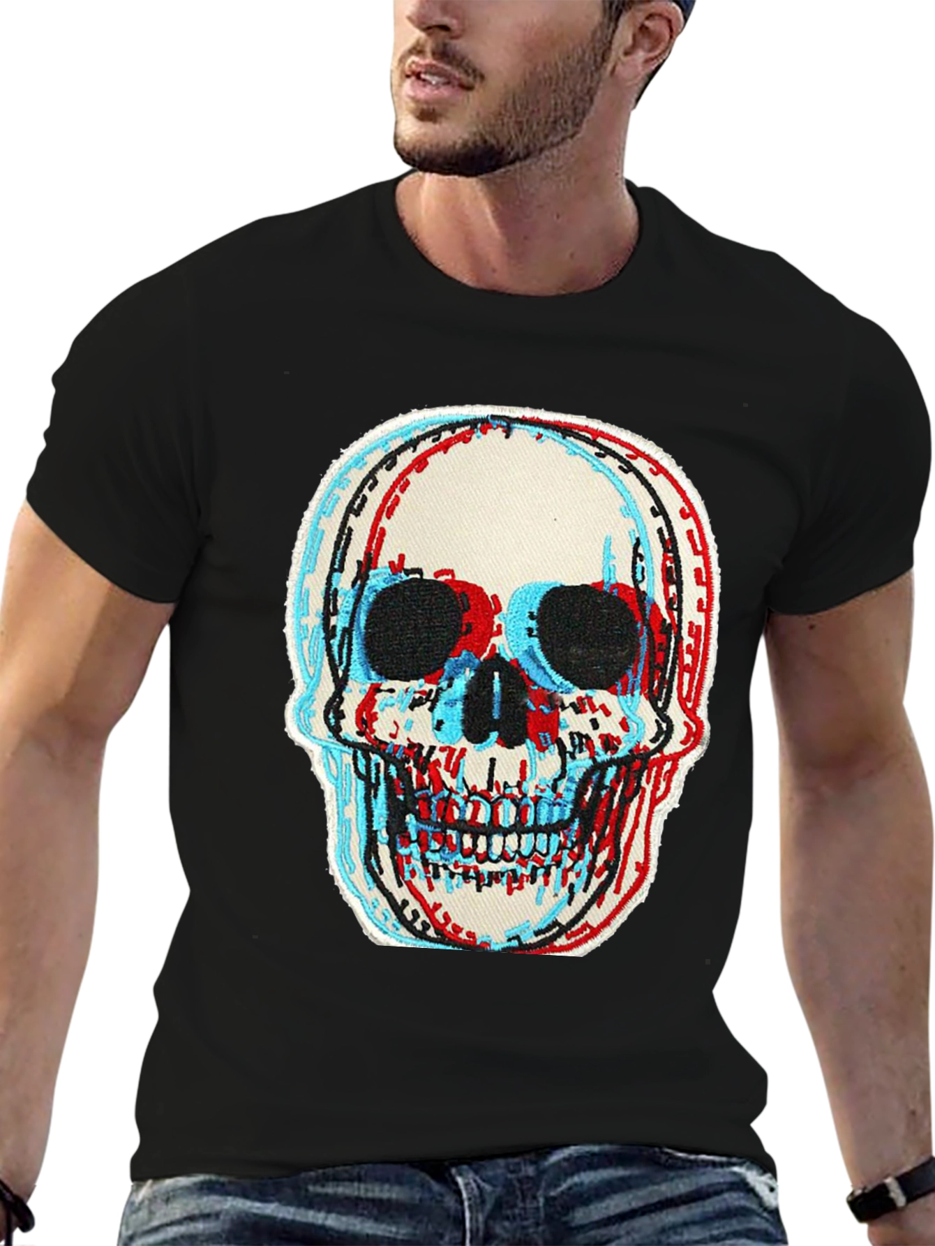 Skull Graphic Tee - 3D Effect Print Black T-Shirt