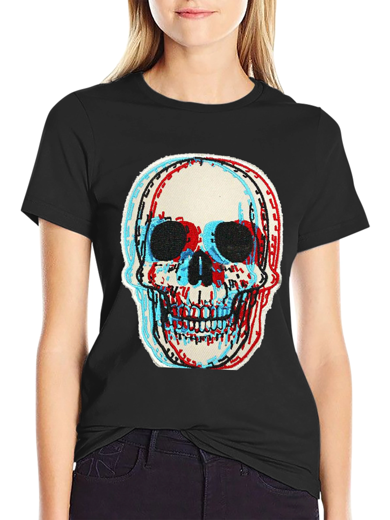 Skull Graphic Tee - 3D Effect Print Black T-Shirt