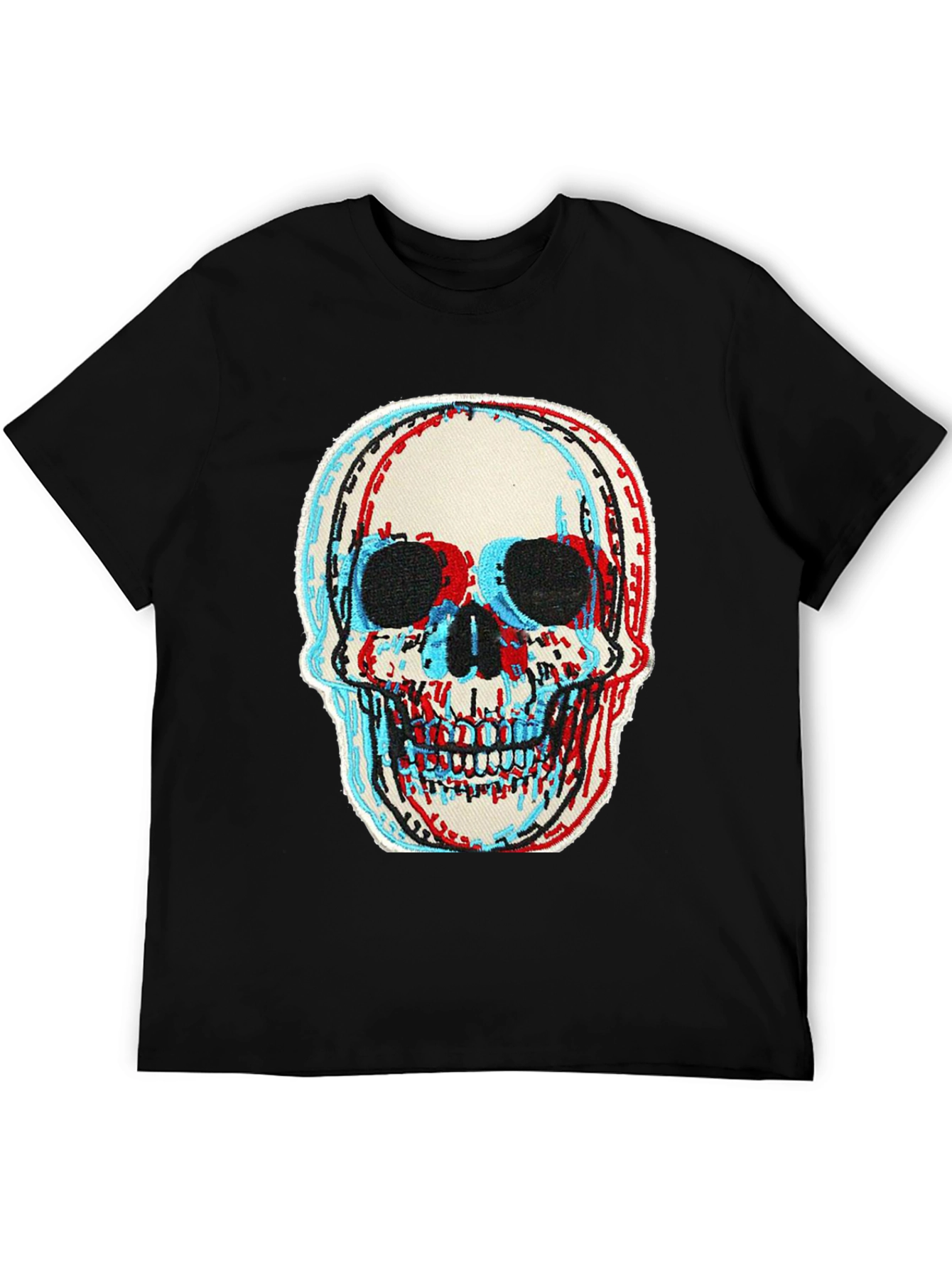 Skull Graphic Tee - 3D Effect Print Black T-Shirt