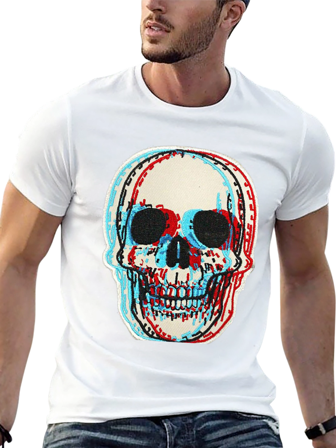Skull Graphic Tee - 3D Effect Print Black T-Shirt