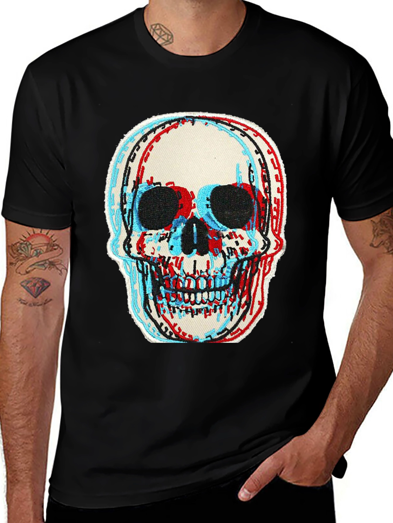 Skull Graphic Tee - 3D Effect Print Black T-Shirt