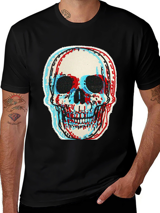 Skull Graphic Tee - 3D Effect Print Black T-Shirt