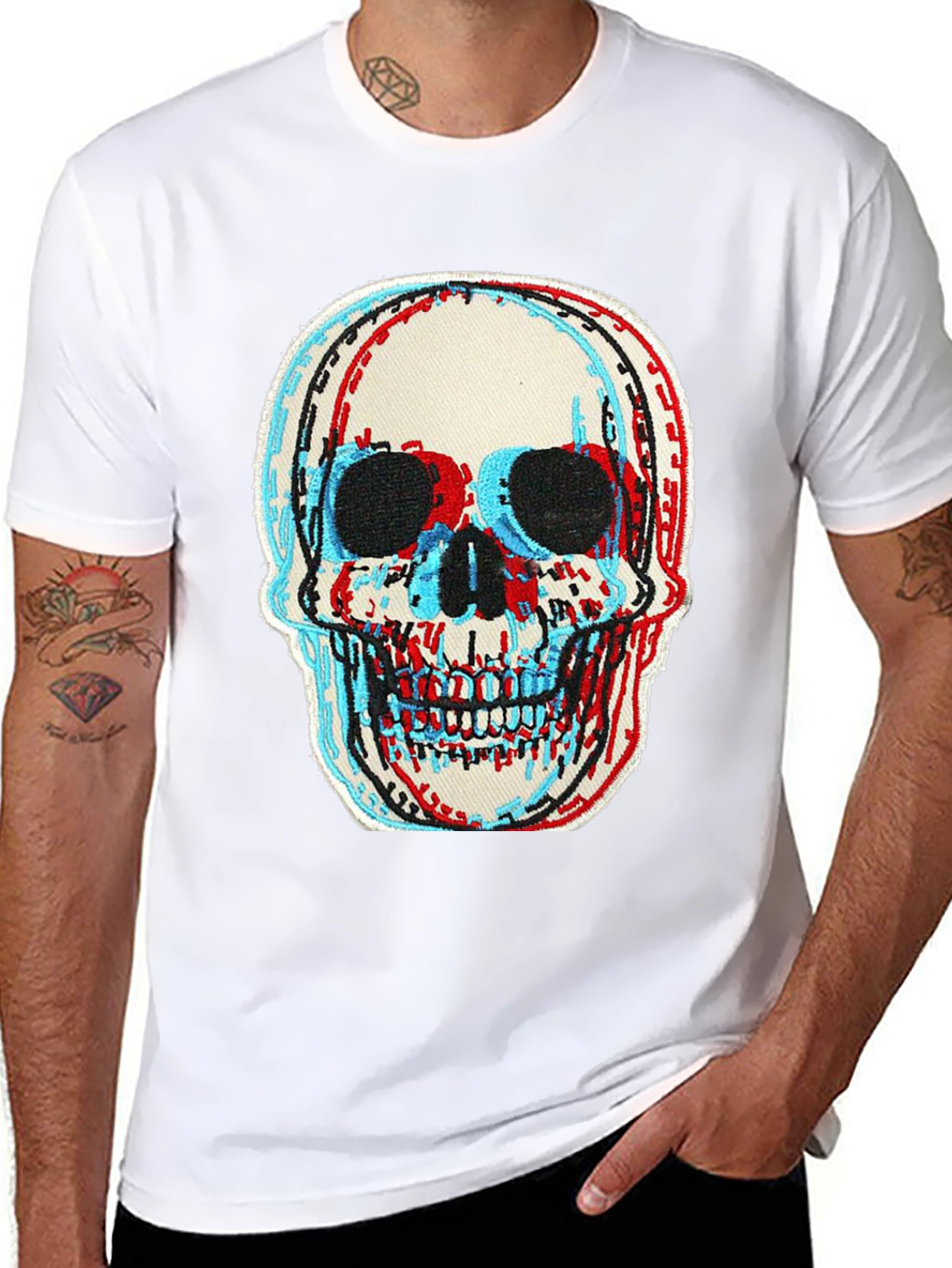 Skull Graphic Tee - 3D Effect Print Black T-Shirt