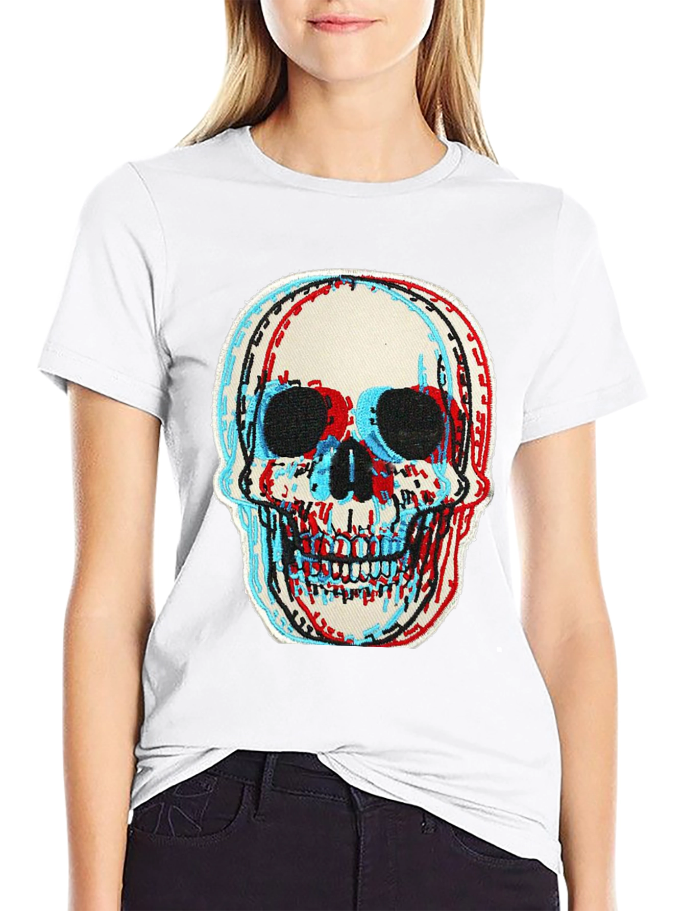 Skull Graphic Tee - 3D Effect Print Black T-Shirt