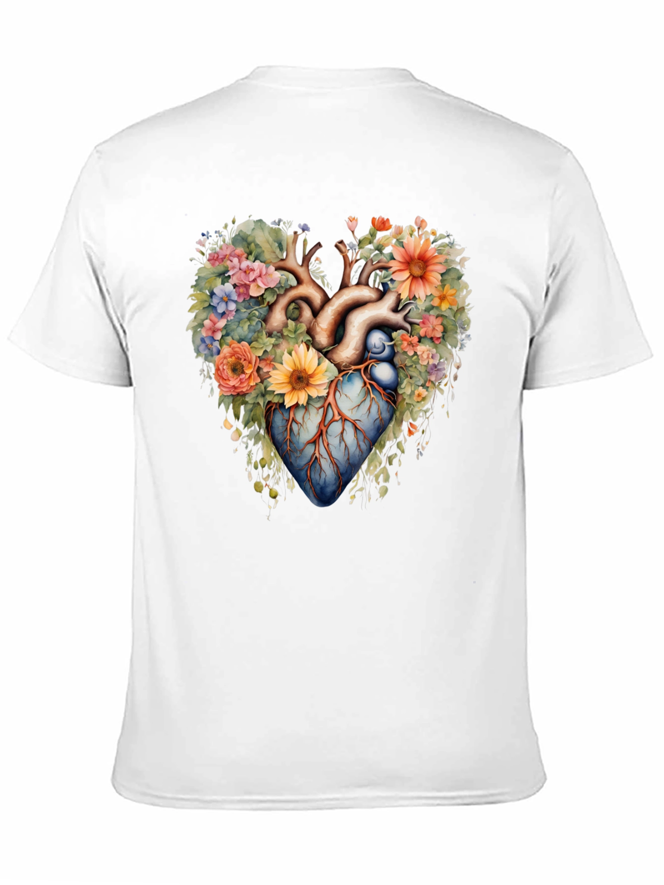 Floral Heart Anatomy T-Shirt - Artistic Graphic Tee