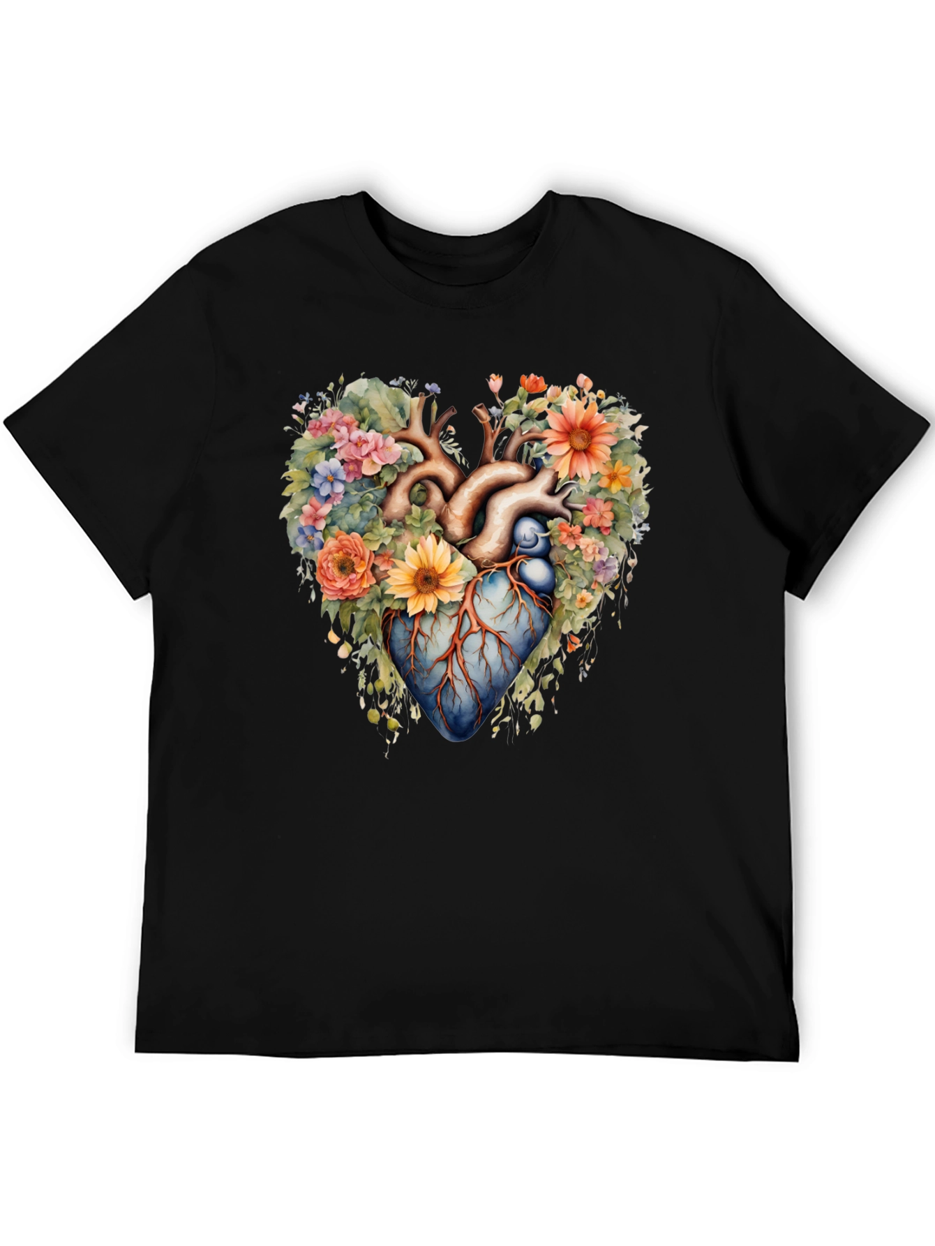 Floral Heart Anatomy T-Shirt - Artistic Graphic Tee
