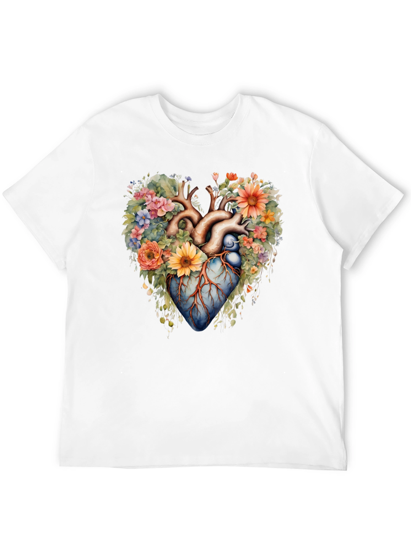 Floral Heart Anatomy T-Shirt - Artistic Graphic Tee