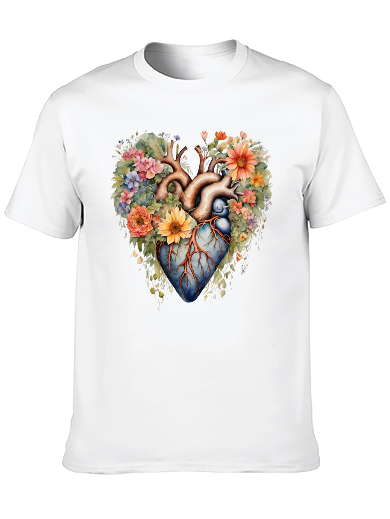 Floral Heart Anatomy T-Shirt - Artistic Graphic Tee