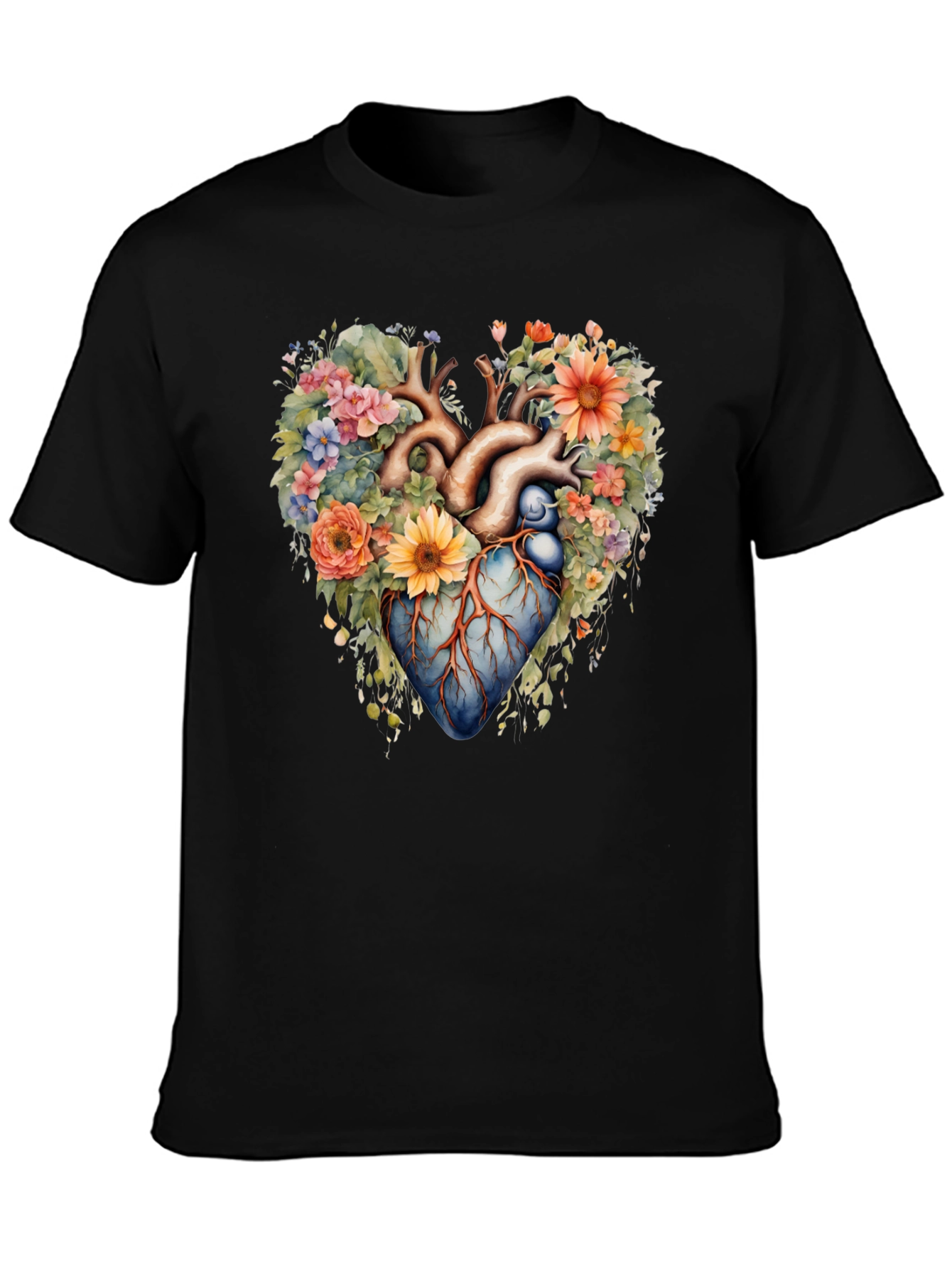 Floral Heart Anatomy T-Shirt - Artistic Graphic Tee