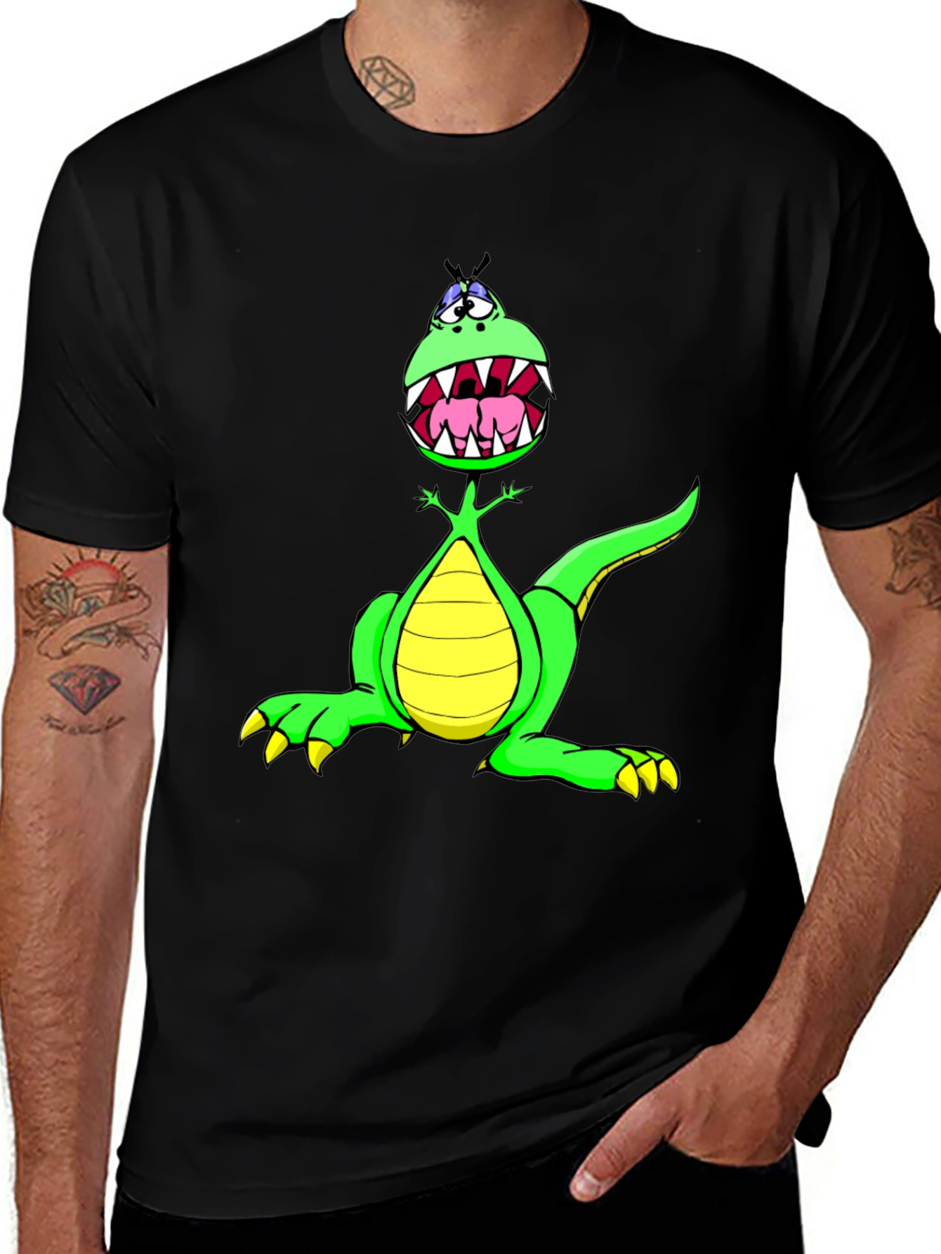 Cartoon Dinosaur Graphic Tee - Funny T-Shirt