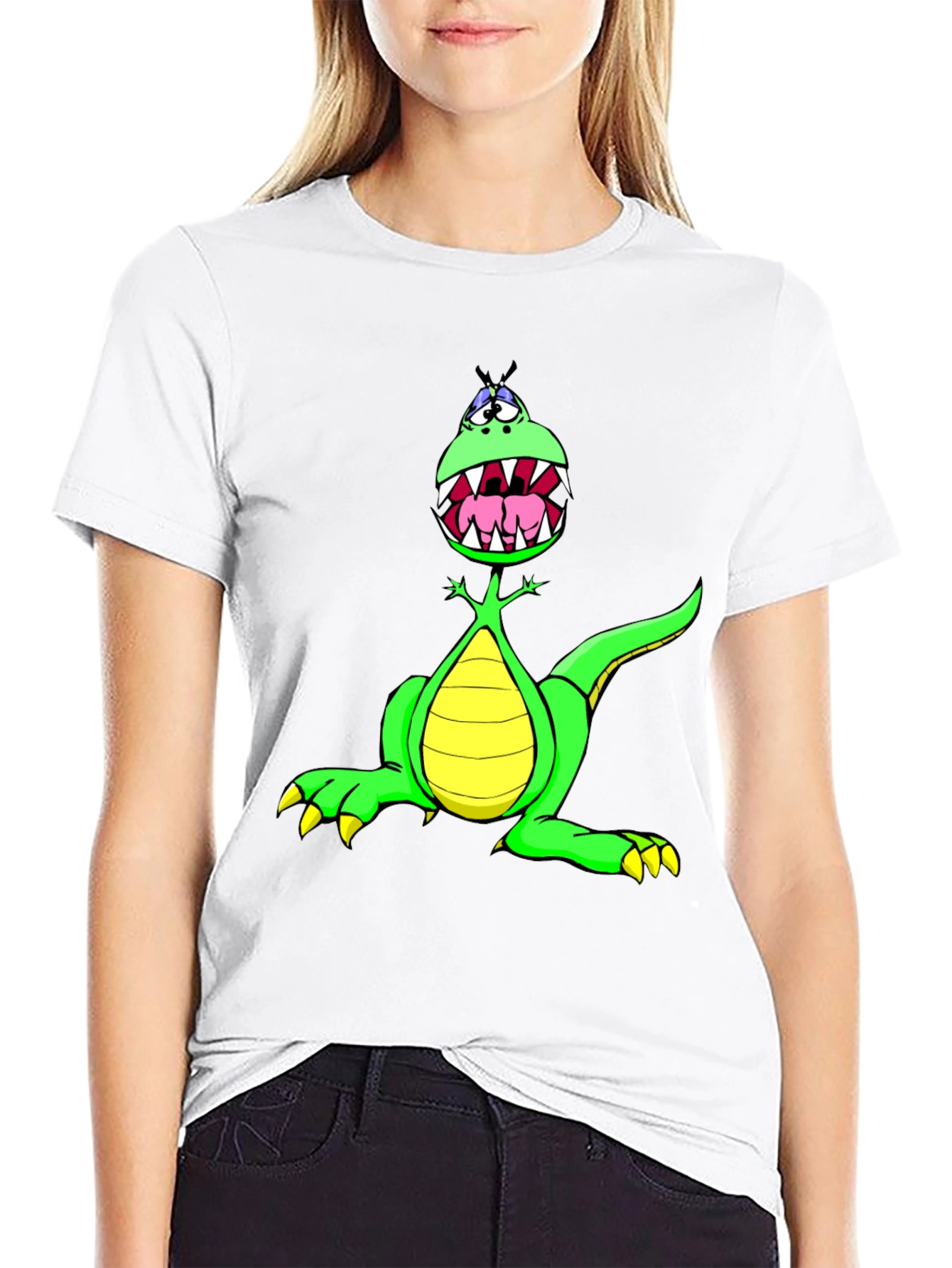 Cartoon Dinosaur Graphic Tee - Funny T-Shirt