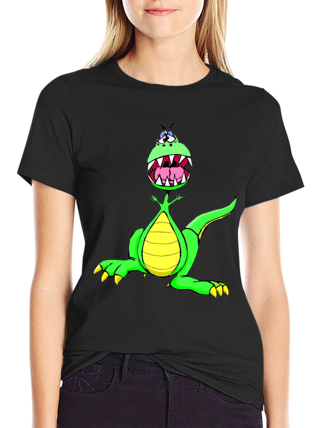 Cartoon Dinosaur Graphic Tee - Funny T-Shirt