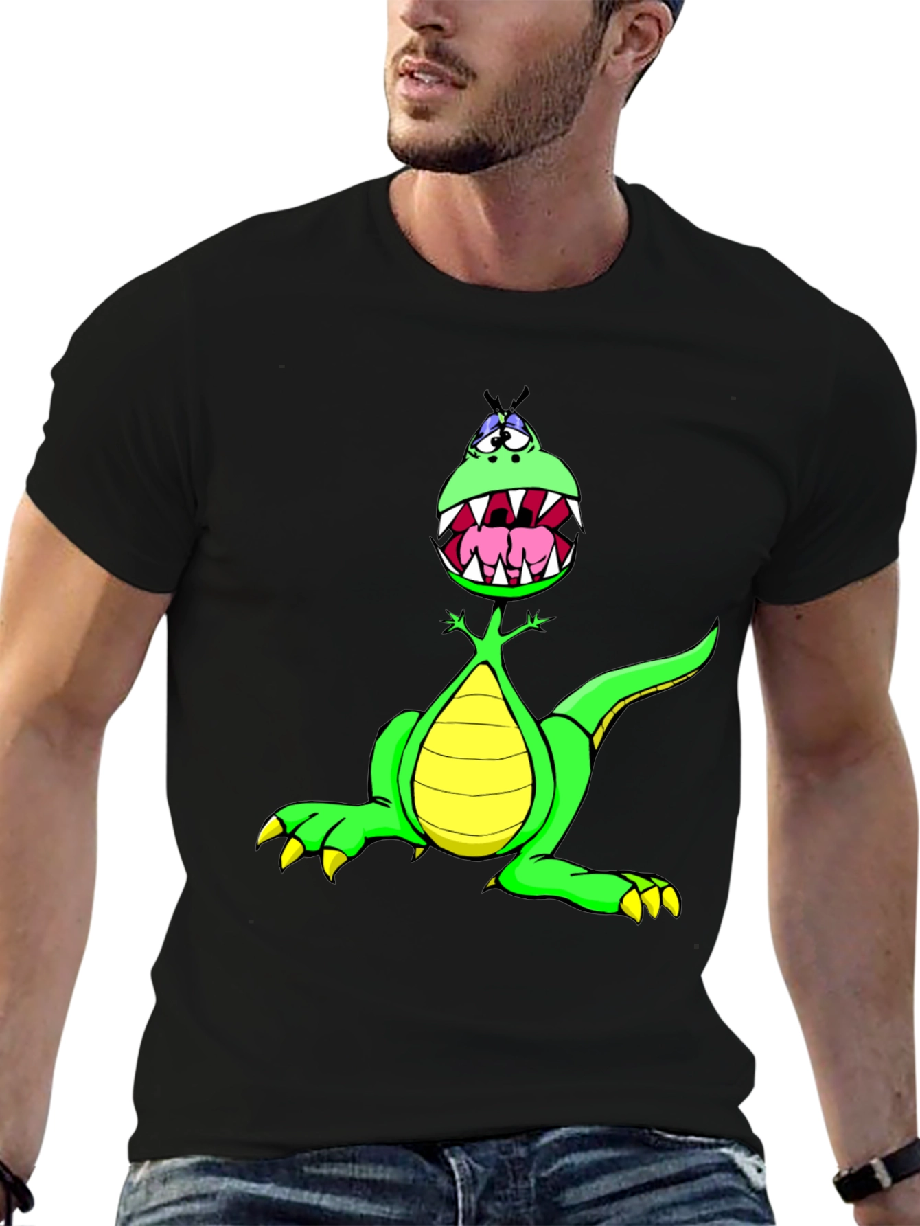 Cartoon Dinosaur Graphic Tee - Funny T-Shirt