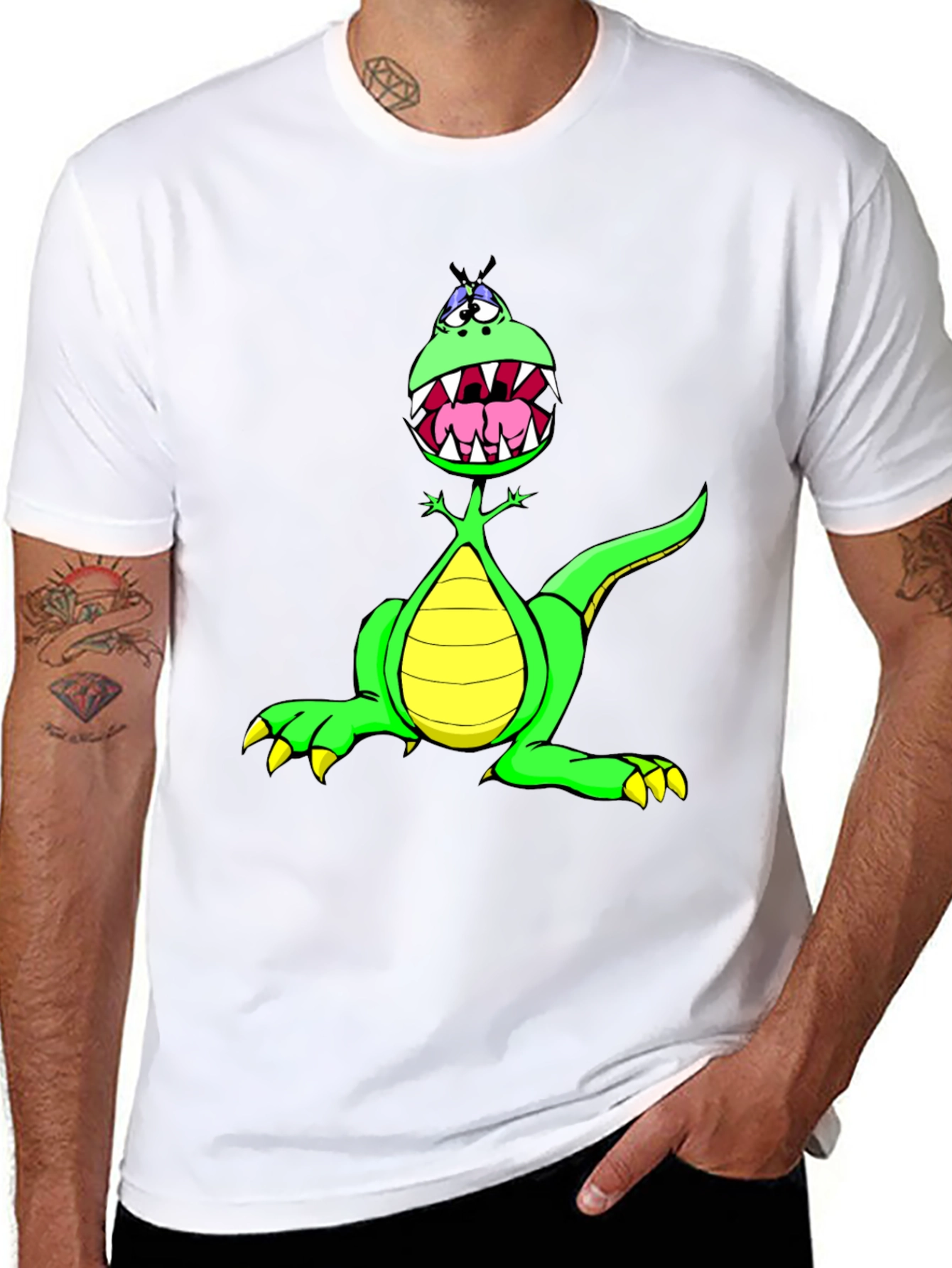 Cartoon Dinosaur Graphic Tee - Funny T-Shirt