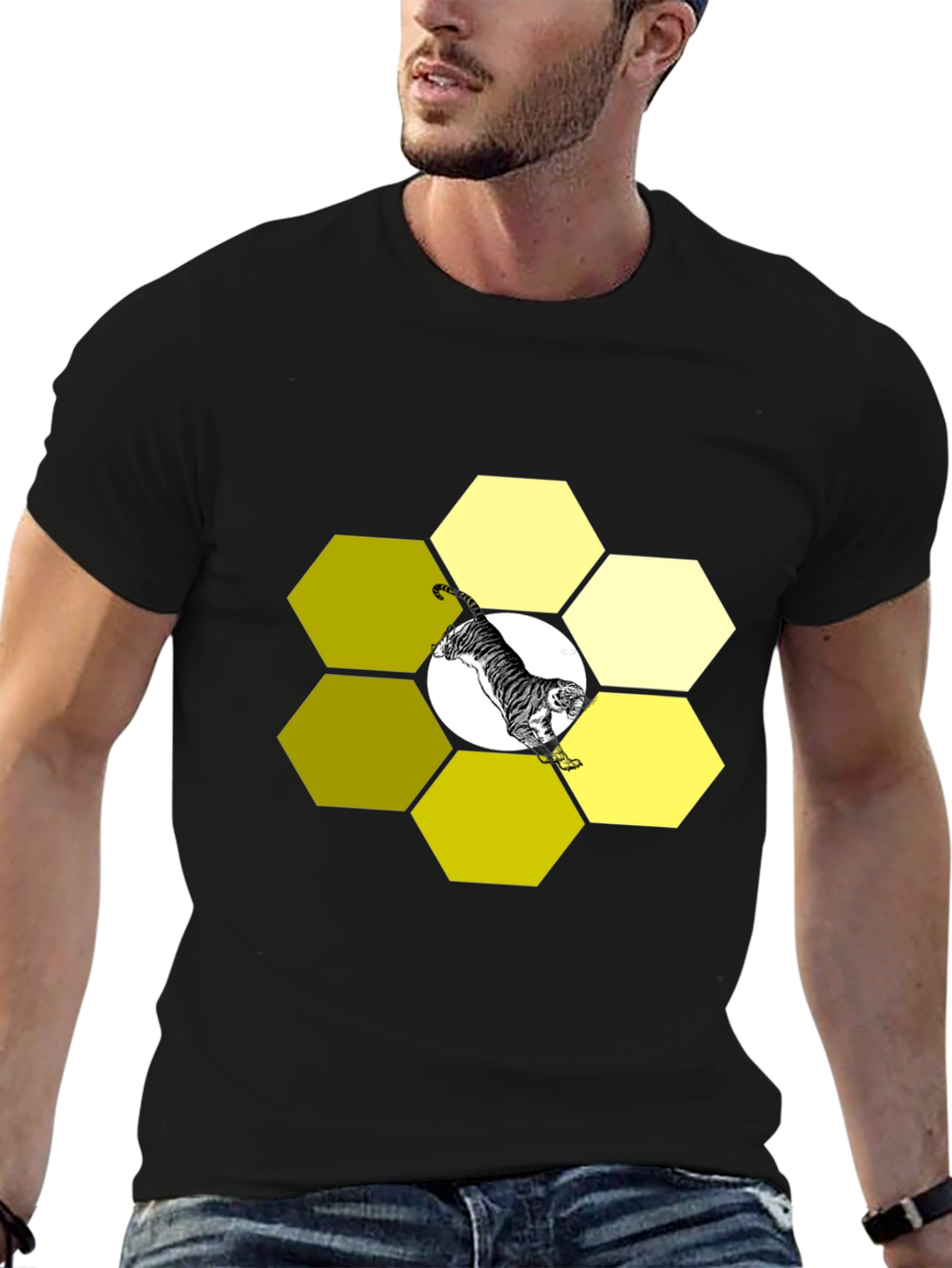 Tiger Hexagon Black Graphic Tee