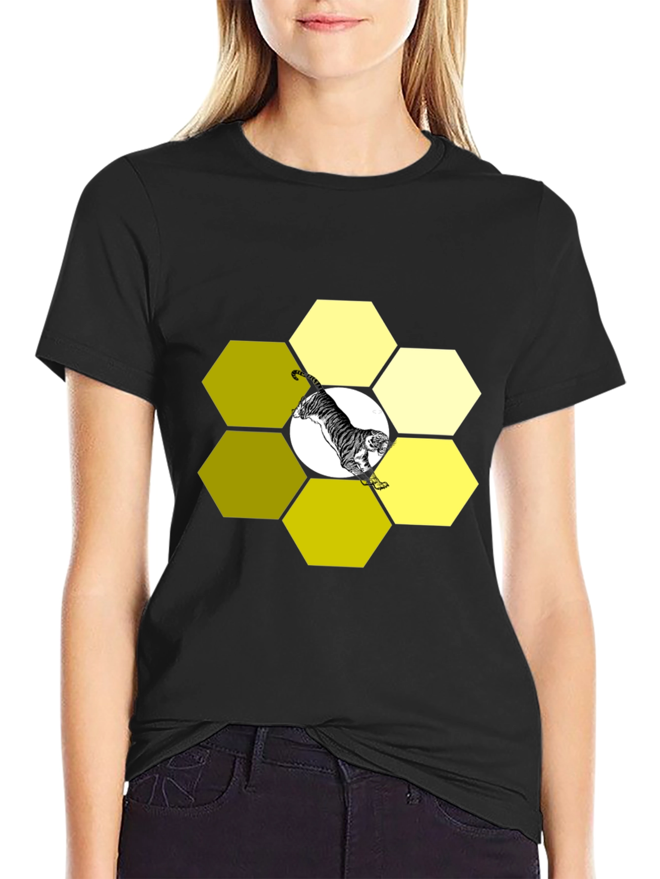 Tiger Hexagon Black Graphic Tee