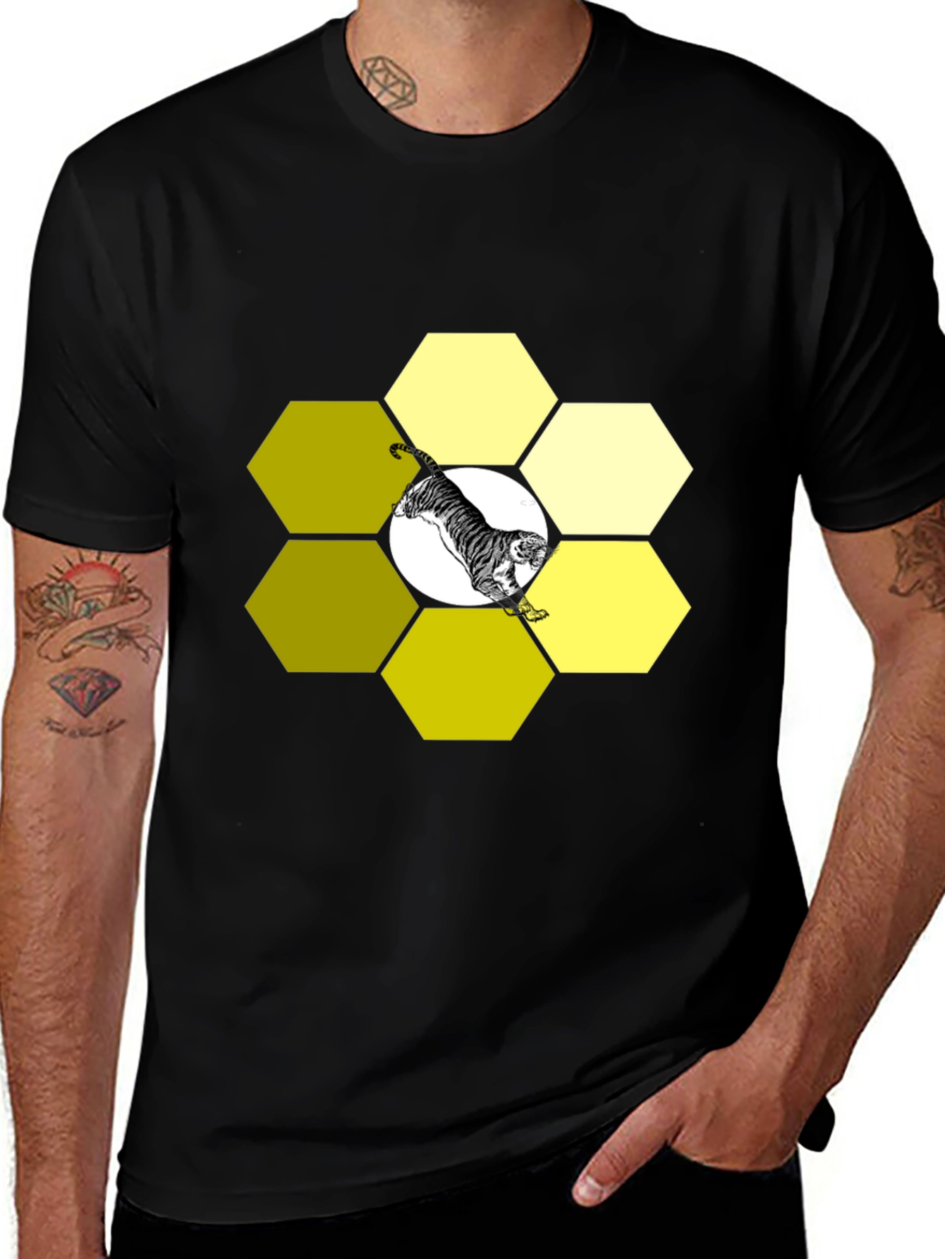 Tiger Hexagon Black Graphic Tee