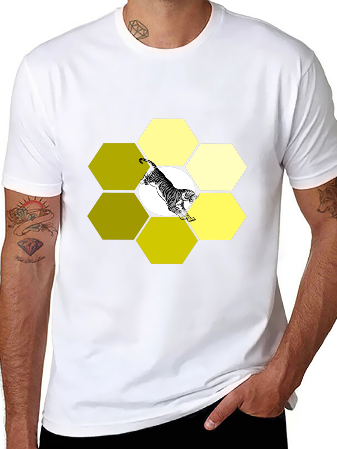 Tiger Hexagon Black Graphic Tee