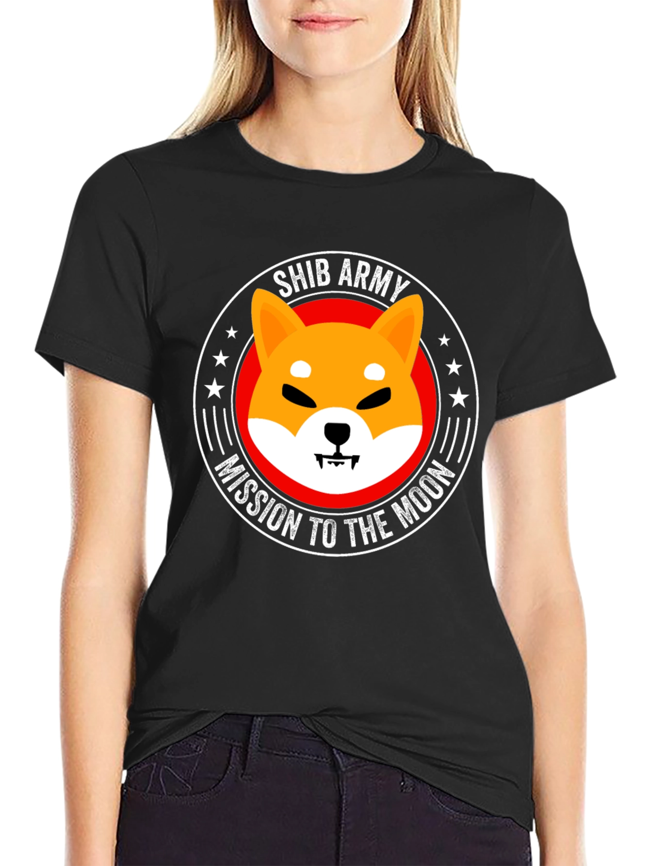 Shib Army Mission to the Moon Black T-Shirt