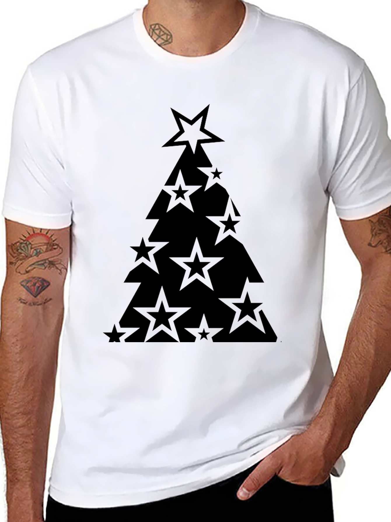 Star Christmas Tree Black T-Shirt
