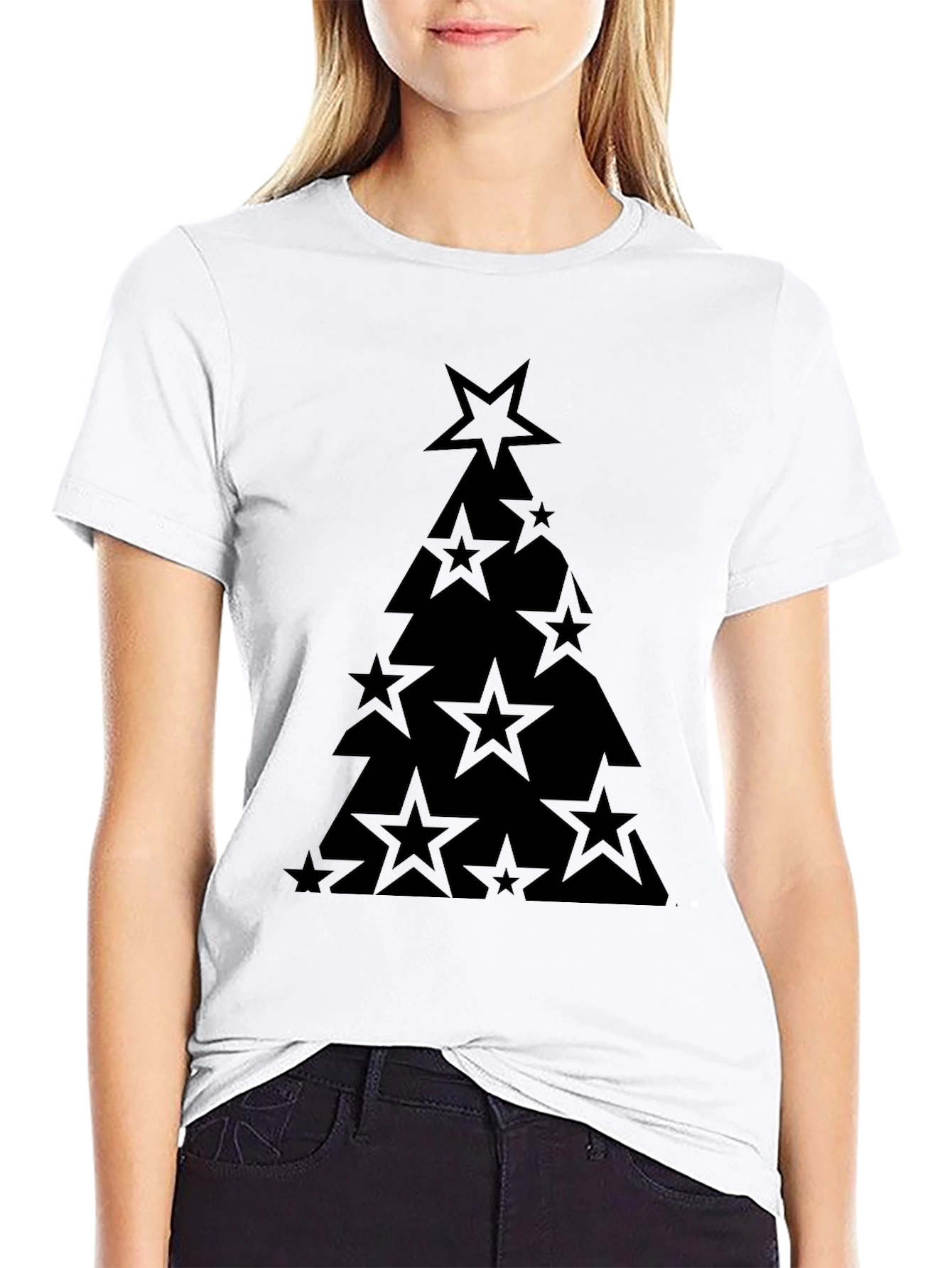 Star Christmas Tree Black T-Shirt