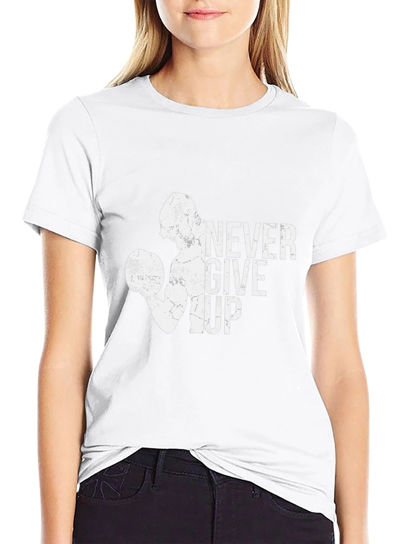Never Give Up Graphic T-Shirt - Black Cotton Tee