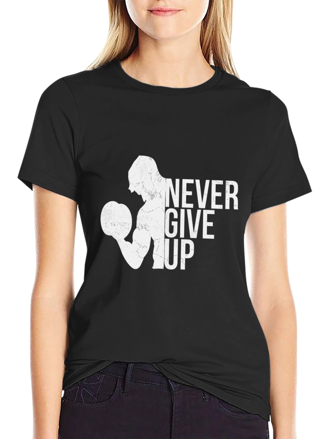 Never Give Up Graphic T-Shirt - Black Cotton Tee