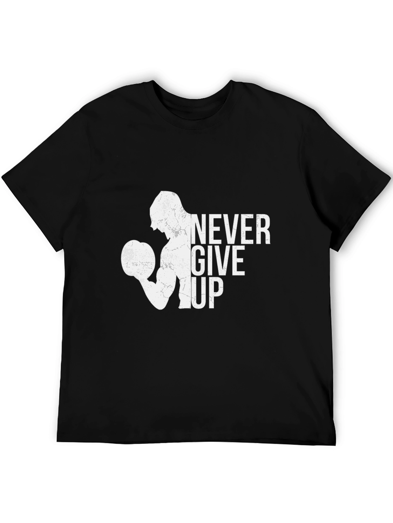 Never Give Up Graphic T-Shirt - Black Cotton Tee
