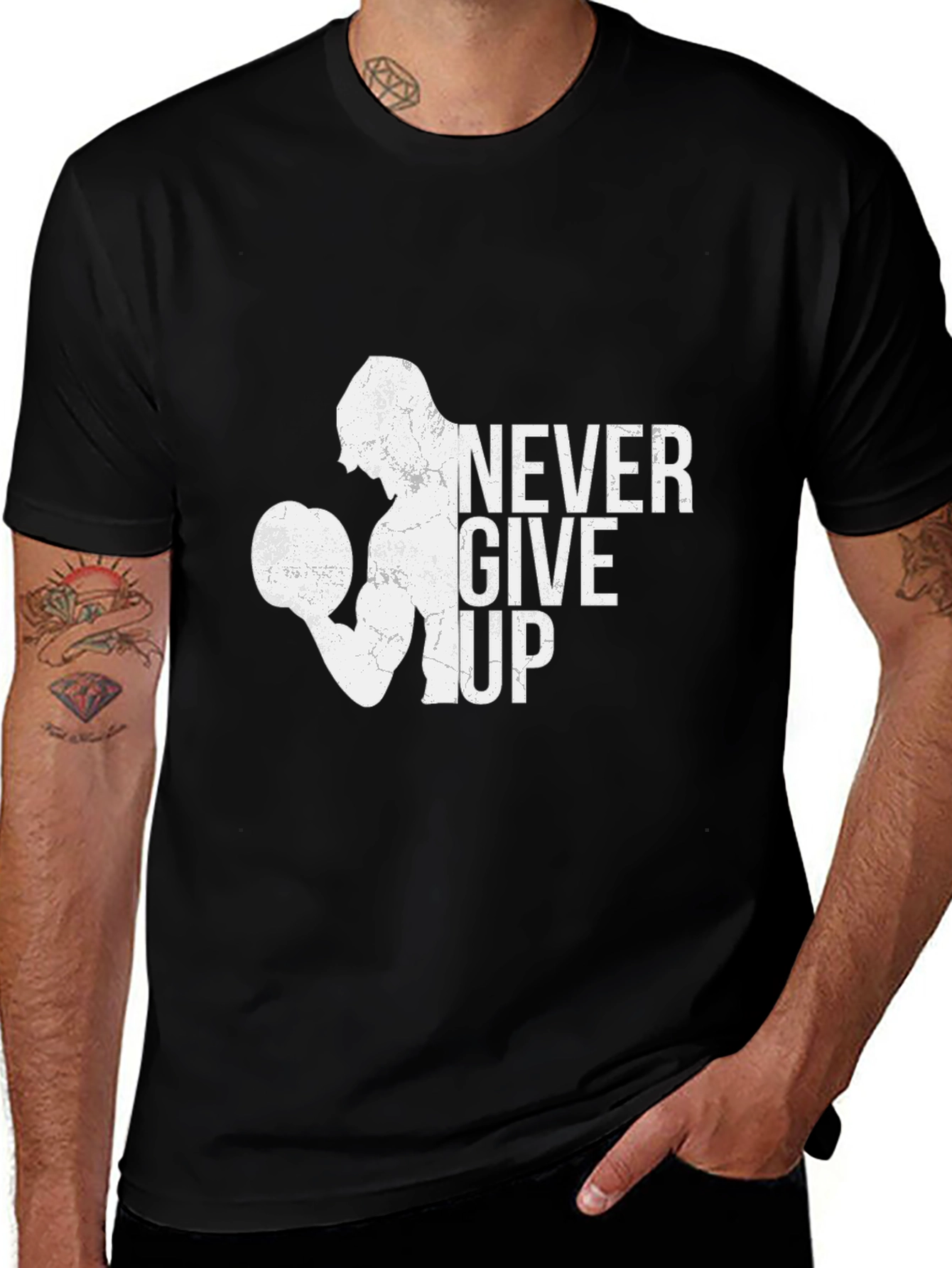 Never Give Up Graphic T-Shirt - Black Cotton Tee