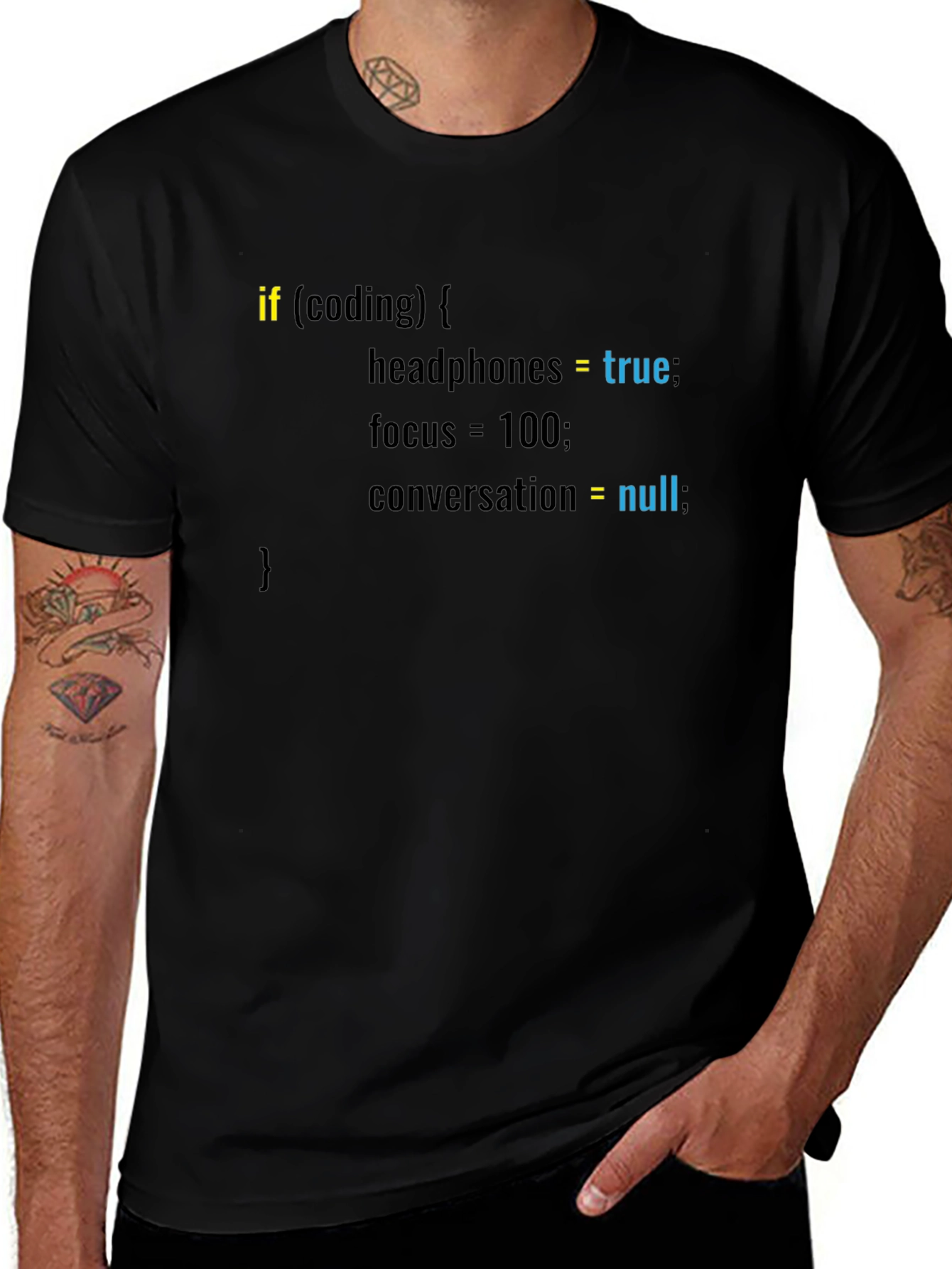 Coding Mode Black Tee - Headphones and Focus!