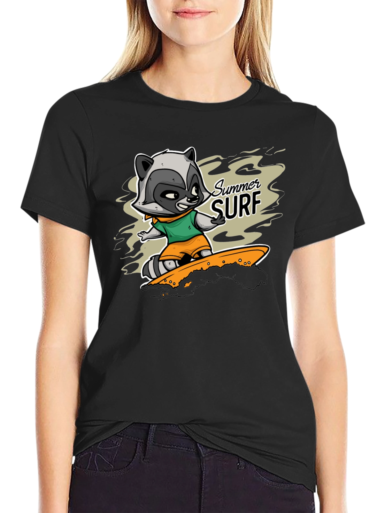 Raccoon Summer Surf Graphic T-Shirt