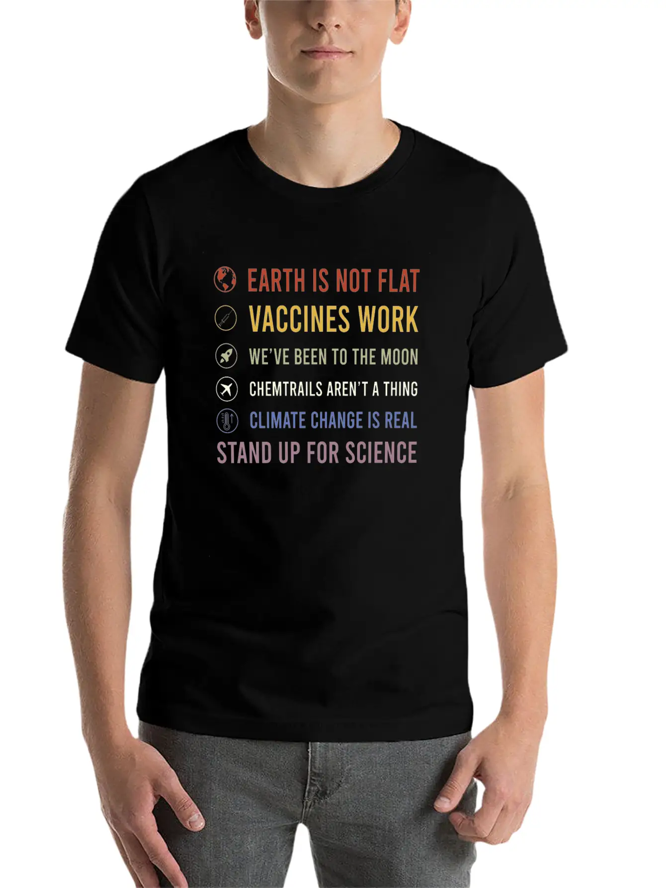 Earth Is Not Flat Stand Up For Science Unisex Casual T-Shirt – Clean Design For Daily Comfort