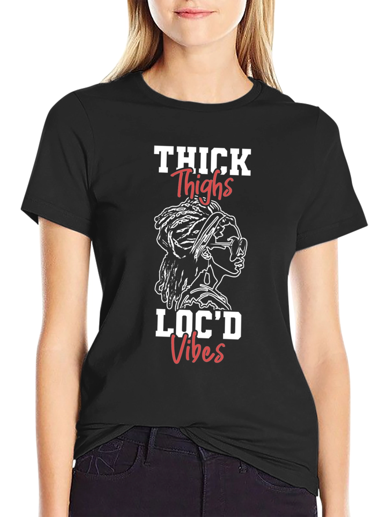 Thick Thighs Locd Vibes Black Graphic T-Shirt